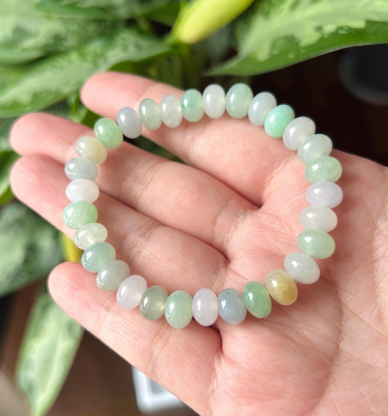 Natural Jadeite Beaded Bracelet – Burmese Type A Translucent Icy Pastel Multicolor Jade, 8.5mm, Minimalist Jewelry