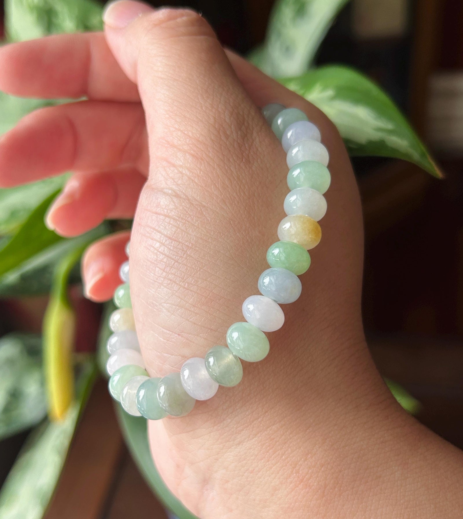 Natural Jadeite Beaded Bracelet – Burmese Type A Translucent Icy Pastel Multicolor Jade, 8.5mm, Minimalist Jewelry