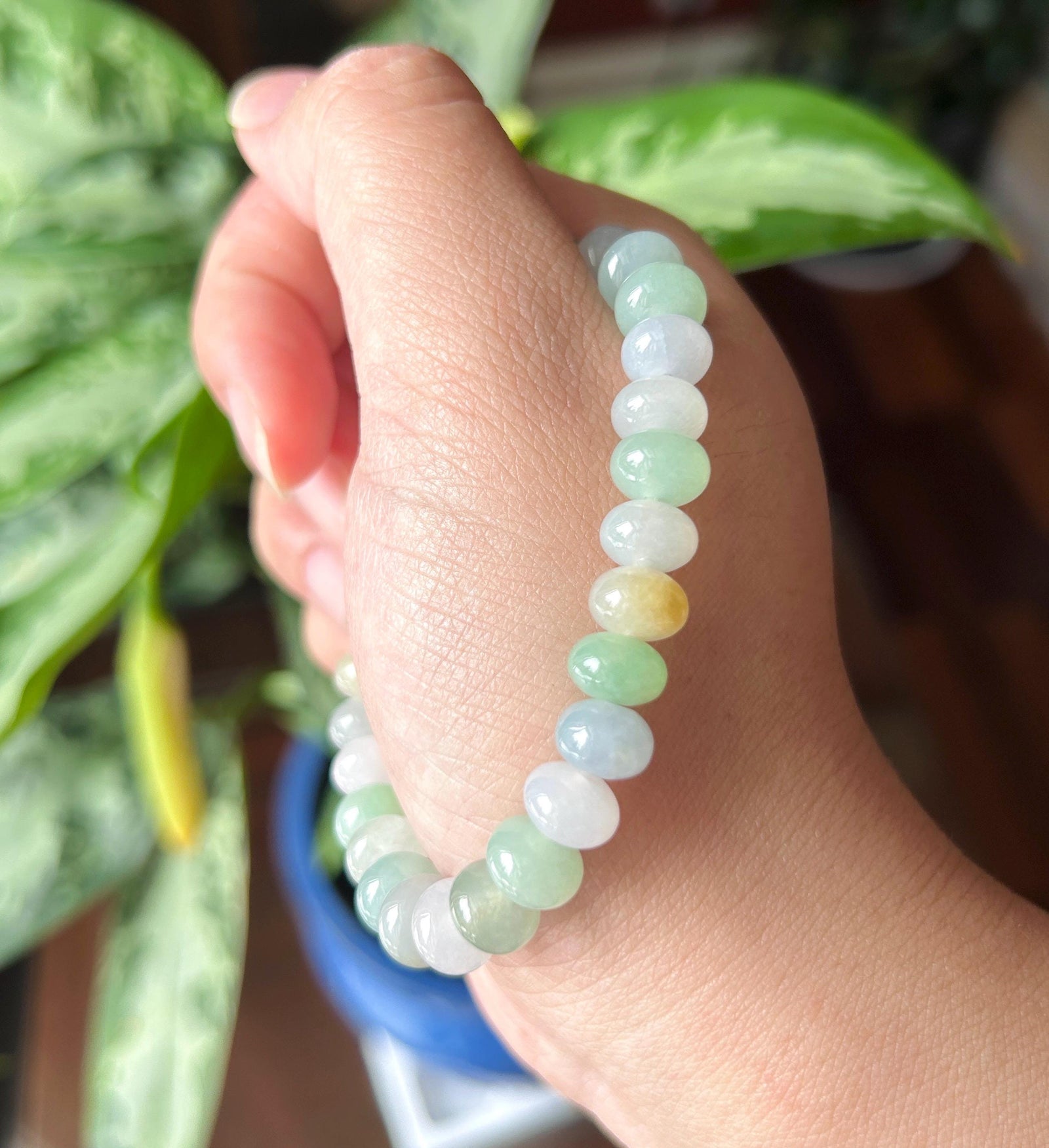 Natural Jadeite Beaded Bracelet – Burmese Type A Translucent Icy Pastel Multicolor Jade, 8.5mm, Minimalist Jewelry