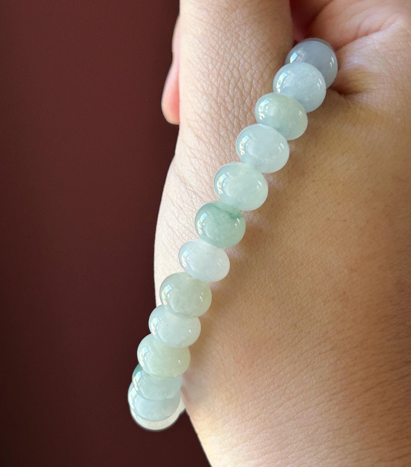 Natural Jadeite Beaded Bracelet, Burmese Type A Untreated Translucent Icy Glutinous Pastel Blue/Green Jade, 9mm