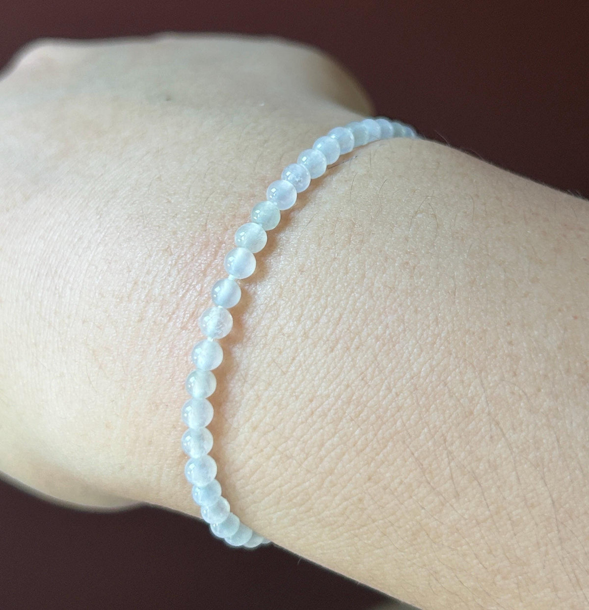 Natural Jadeite Beaded Bracelet – Burmese Type A Highly Translucent Icy Moonlight White Jade with Rainbow Focal, 3.6mm, Minimalist Jewelry