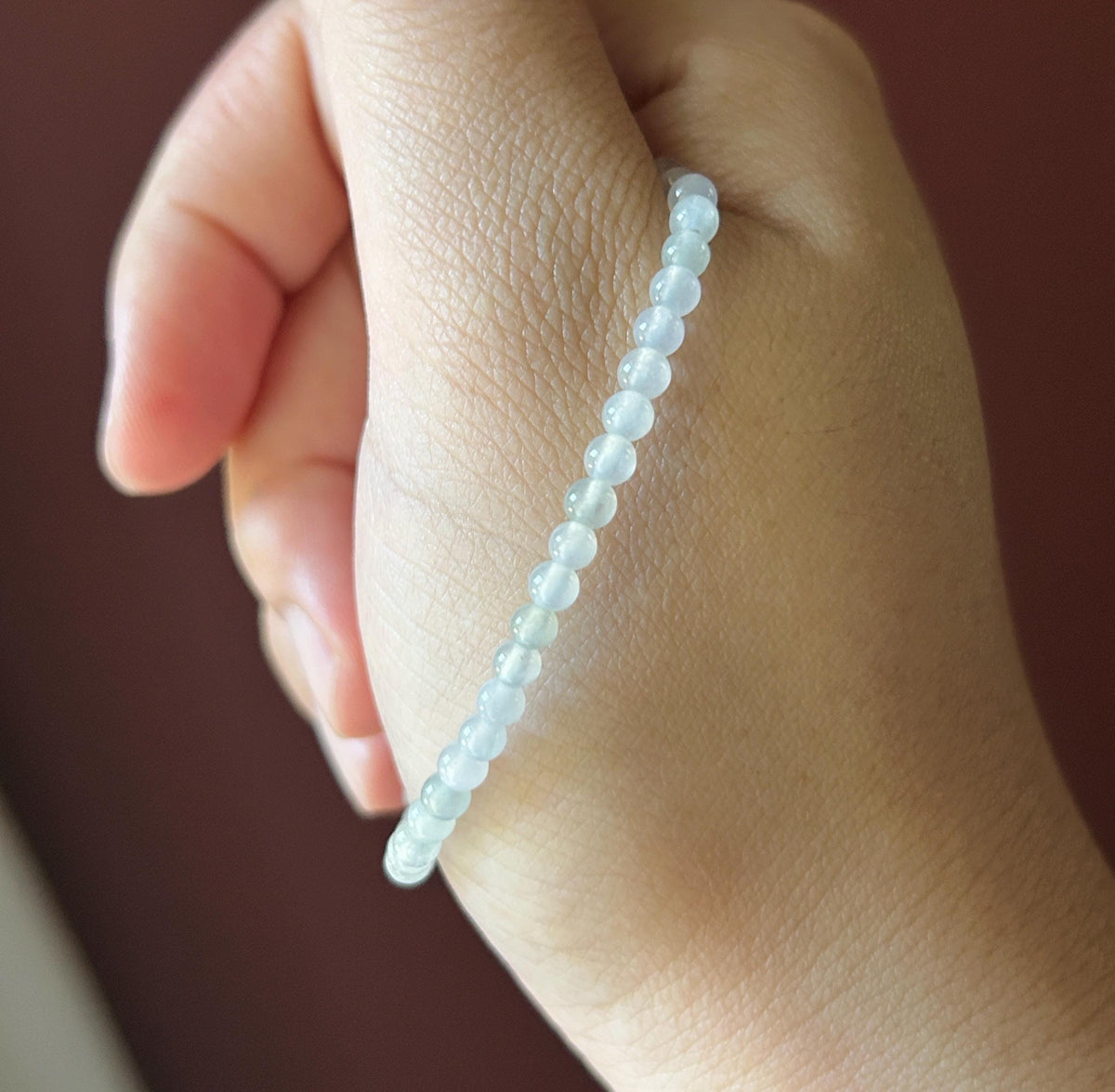 Natural Jadeite Beaded Bracelet – Burmese Type A Highly Translucent Icy Moonlight White Jade with Rainbow Focal, 3.6mm, Minimalist Jewelry