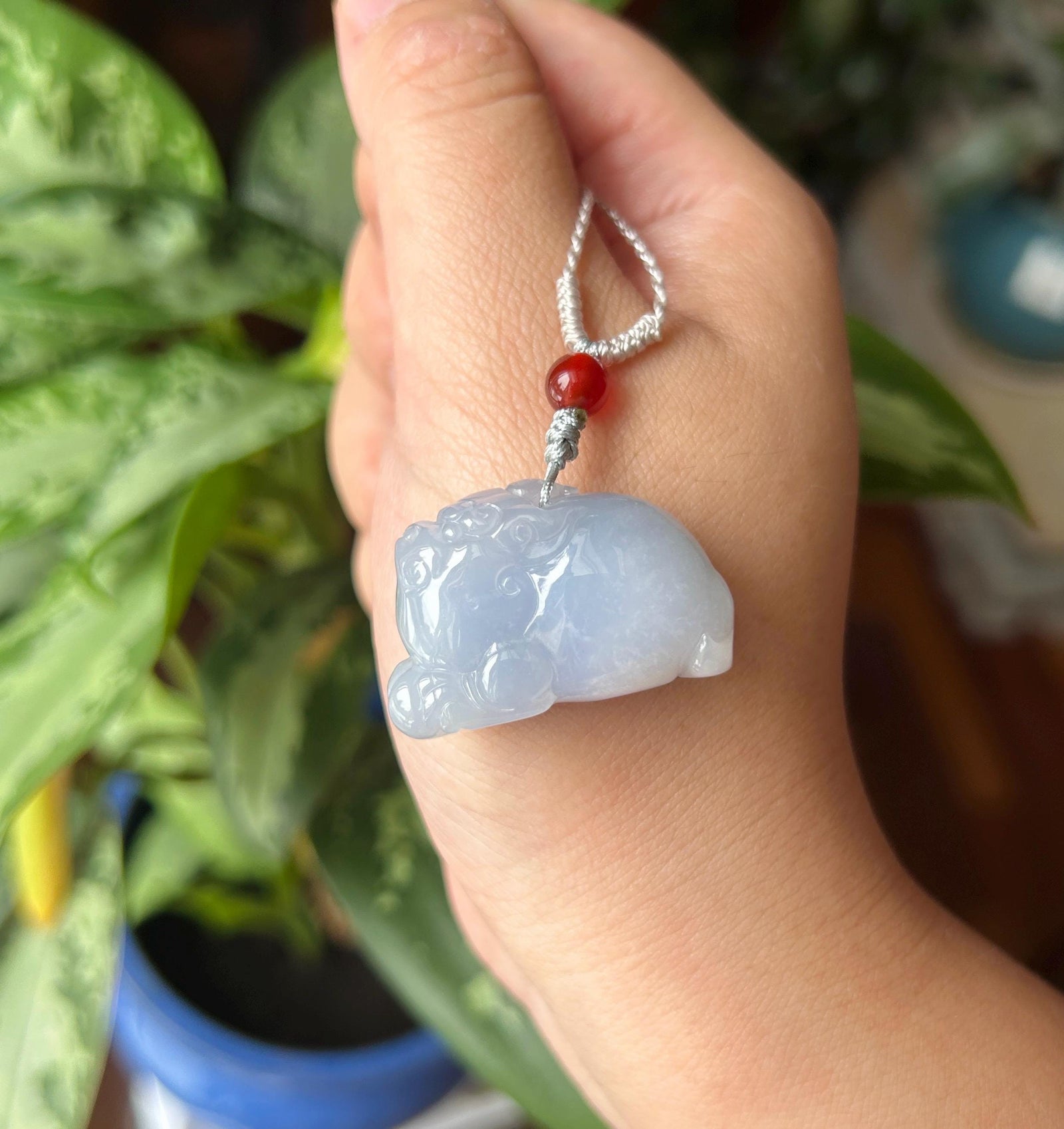 Natural Jadeite Pixiu Pendant Adjustable Handwoven Necklace | Burmese Type A Translucent Icy Lavender Jade | Protection Amulet