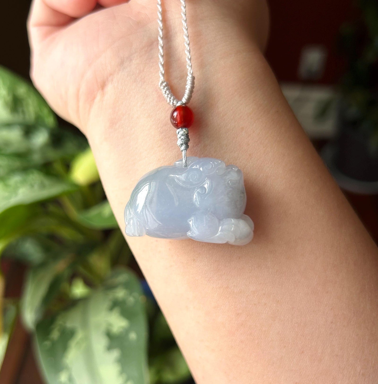 Natural Jadeite Pixiu Pendant Adjustable Handwoven Necklace | Burmese Type A Translucent Icy Lavender Jade | Protection Amulet