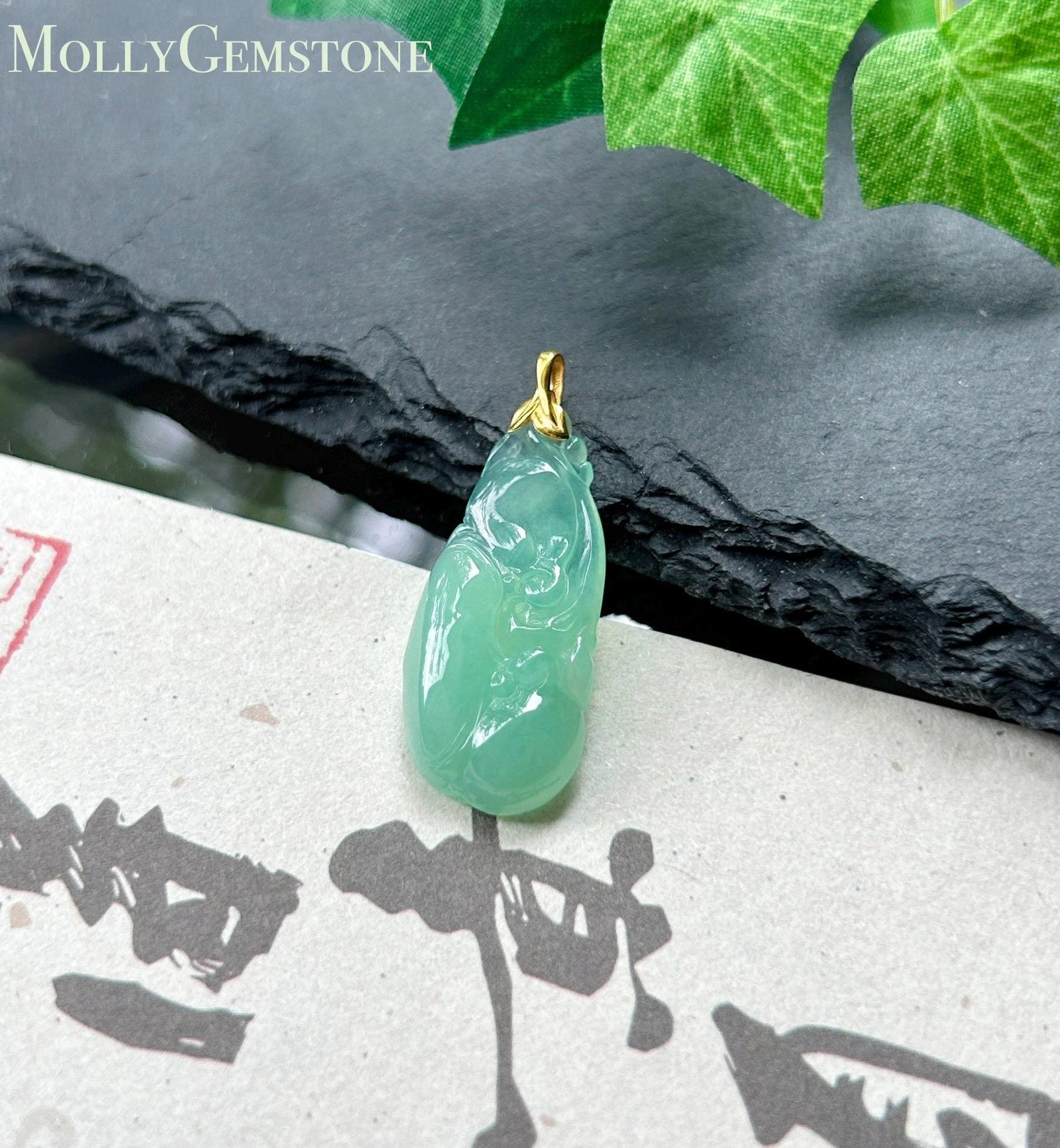 Certified Natural Jadeite RuYi Pendant | Burmese Type A Highly Translucent Icy Gelatinous Apple Green Jade, 18k Solid Gold