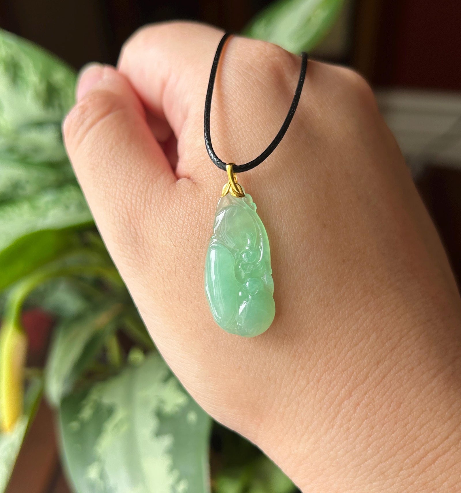 Certified Natural Jadeite RuYi Pendant | Burmese Type A Highly Translucent Icy Gelatinous Apple Green Jade, 18k Solid Gold