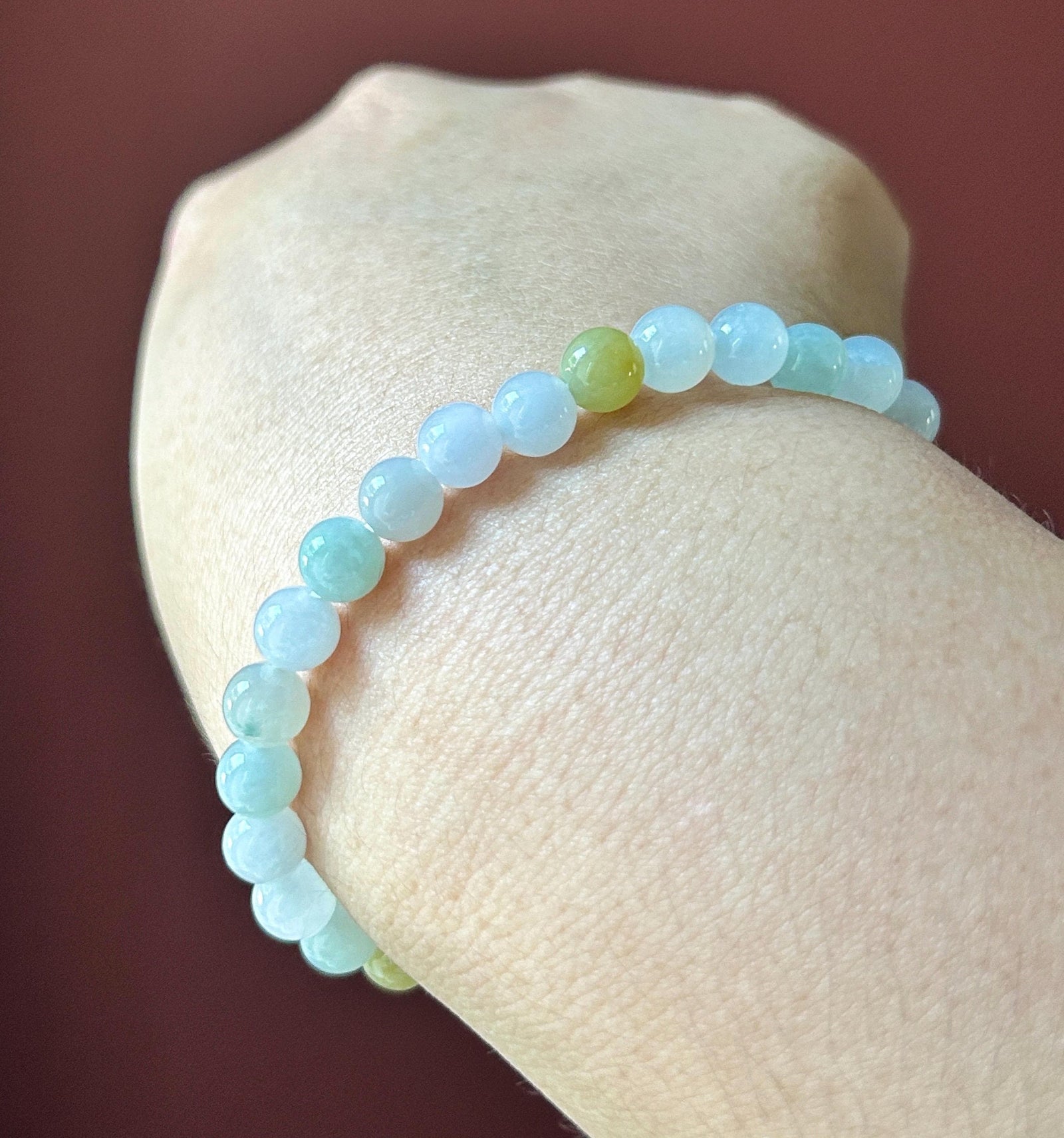Natural Jadeite Beaded Bracelet, Burmese Type A Untreated Translucent Icy Glutinous Pastel Multicolor Jade, 6.5mm