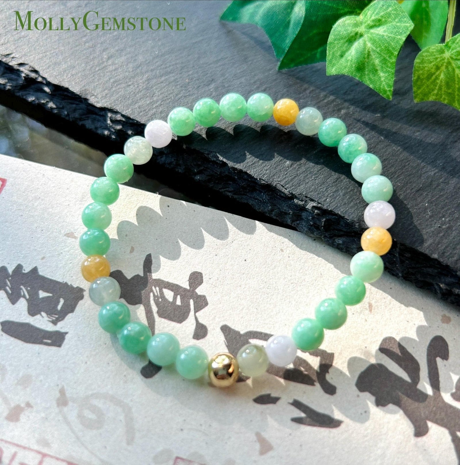 Natural Jadeite Beaded Bracelet, Burmese Type A Untreated Fine Glutinous Icy Apple Green Jade, 6mm