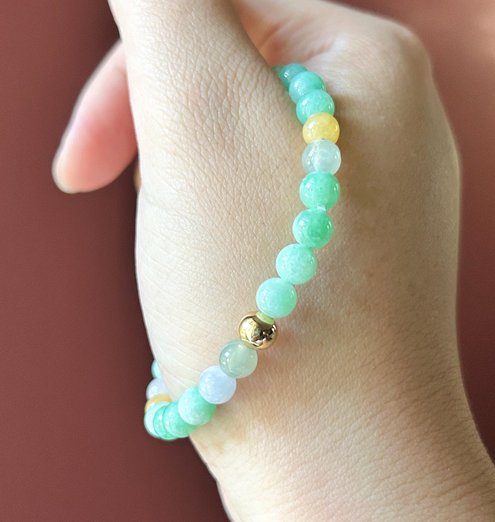 Natural Jadeite Beaded Bracelet, Burmese Type A Untreated Fine Glutinous Icy Apple Green Jade, 6mm
