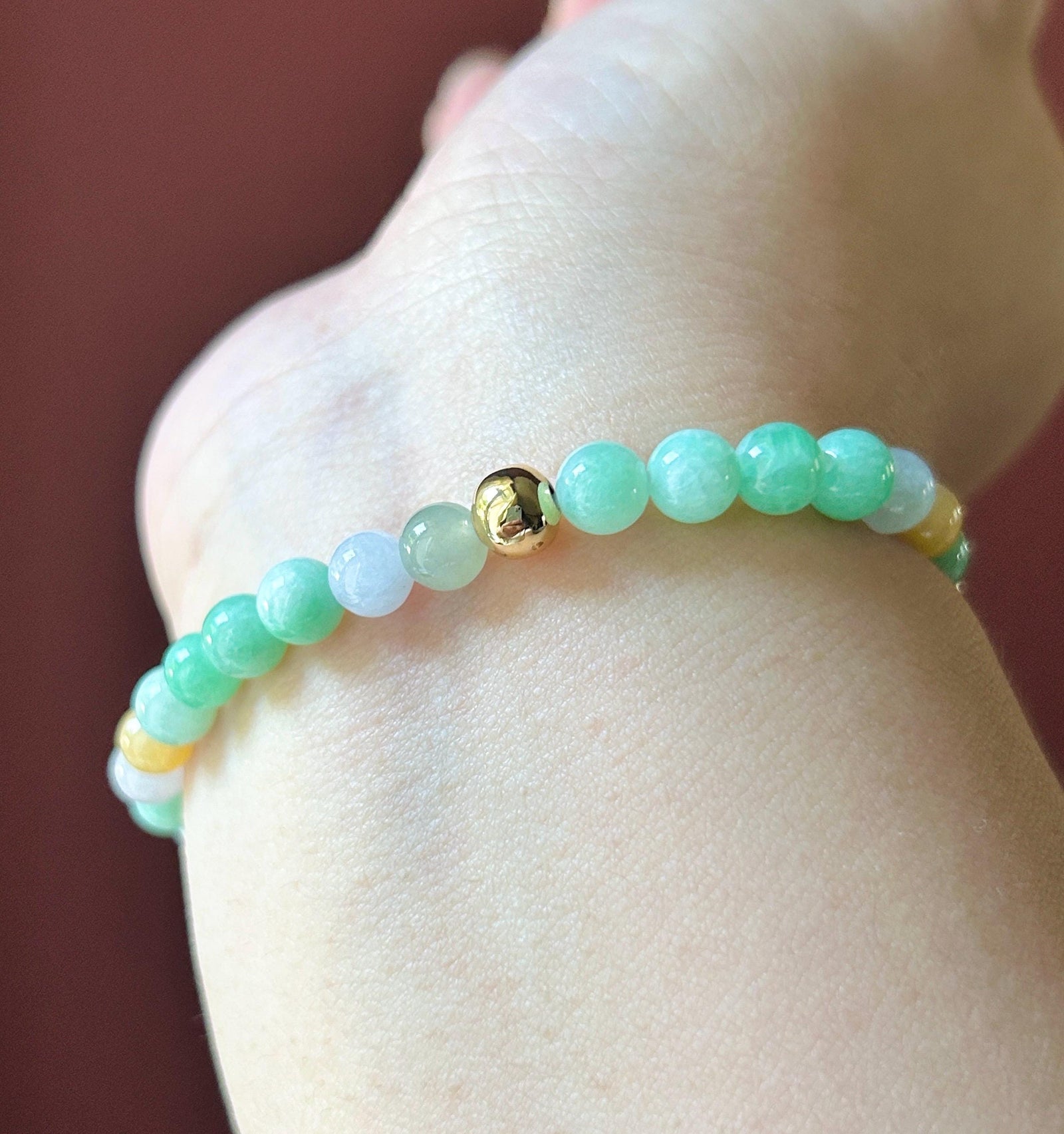Natural Jadeite Beaded Bracelet, Burmese Type A Untreated Fine Glutinous Icy Apple Green Jade, 6mm