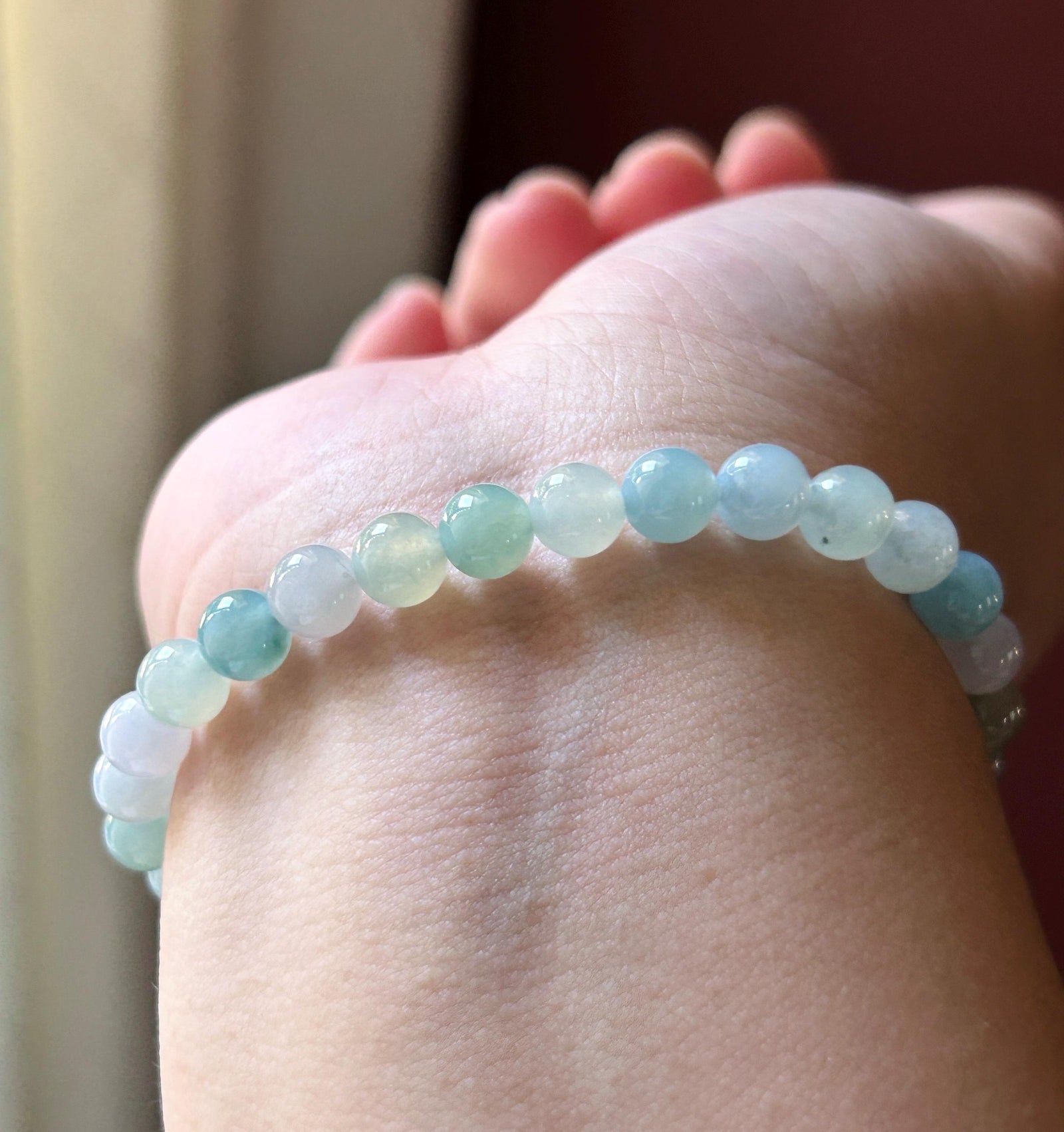 Natural Jadeite Beaded Bracelet, Burmese Type A Untreated Highly Translucent Icy Glutinous Pastel Macaron Multicolor Jade, 6.5mm
