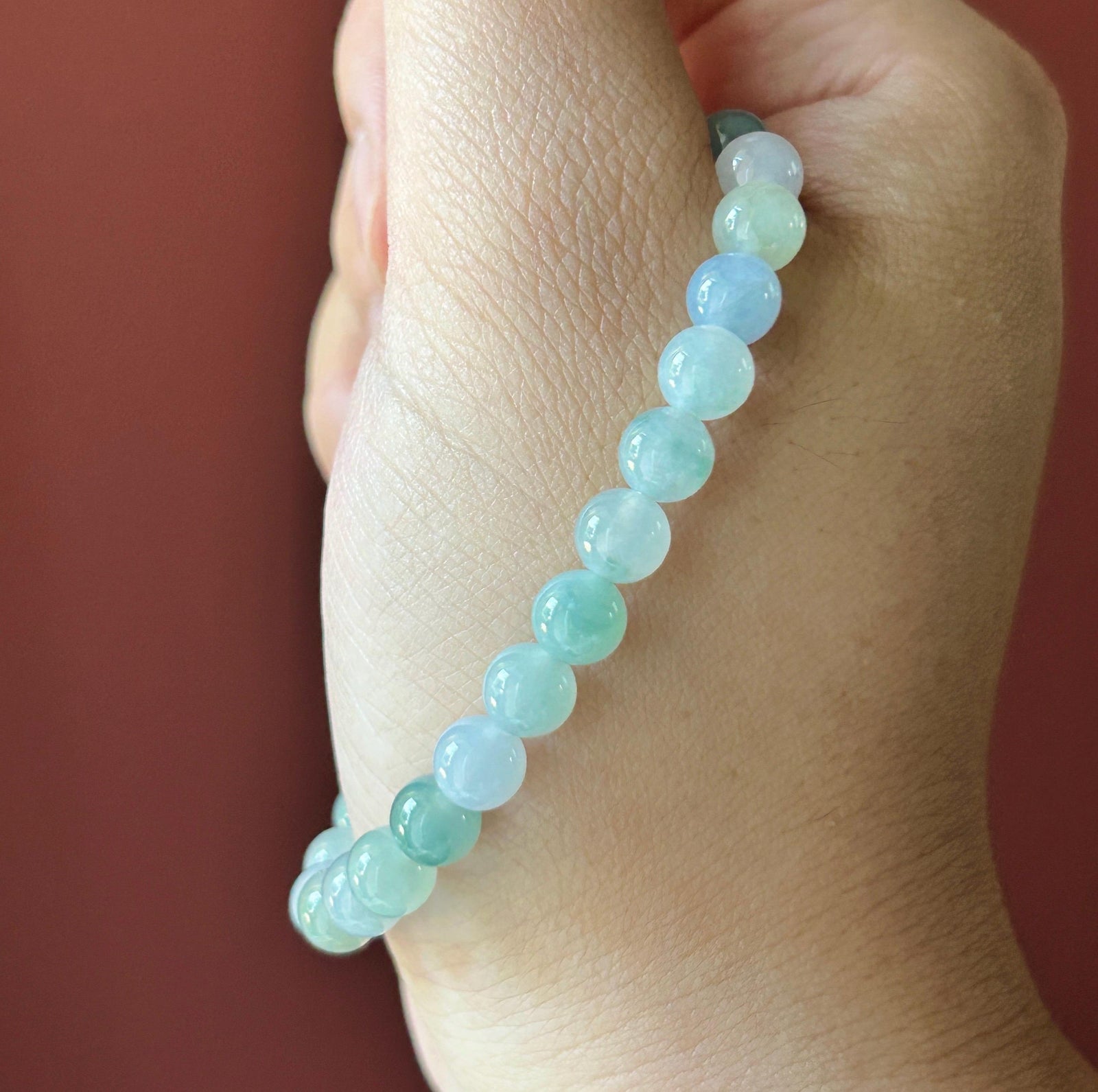 Natural Jadeite Beaded Bracelet, Burmese Type A Untreated Highly Translucent Icy Glutinous Pastel Macaron Multicolor Jade, 6.5mm