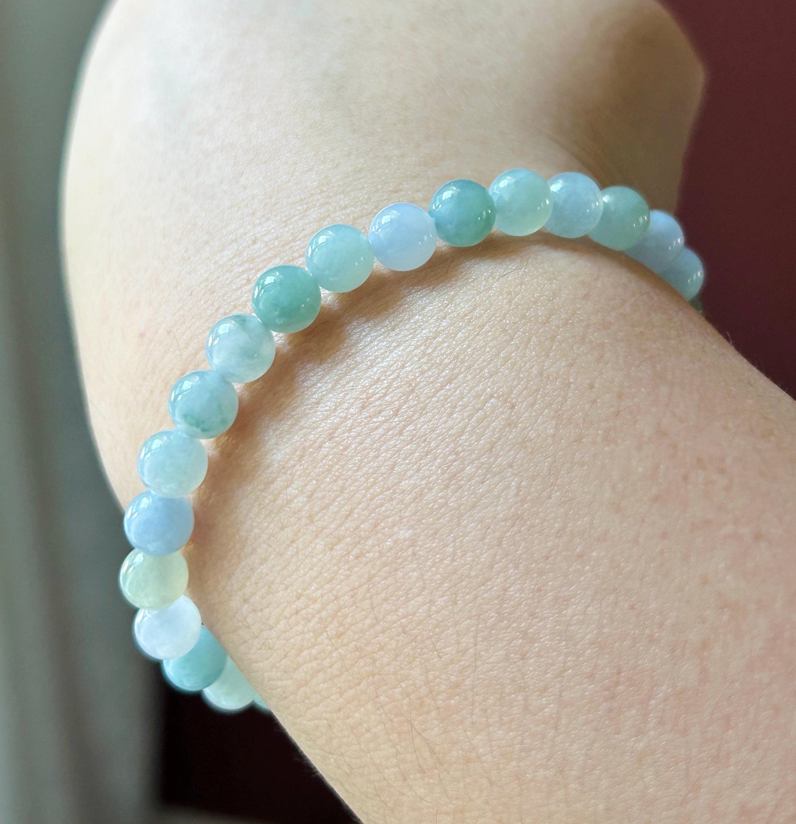 Natural Jadeite Beaded Bracelet, Burmese Type A Untreated Highly Translucent Icy Glutinous Pastel Macaron Multicolor Jade, 6.5mm