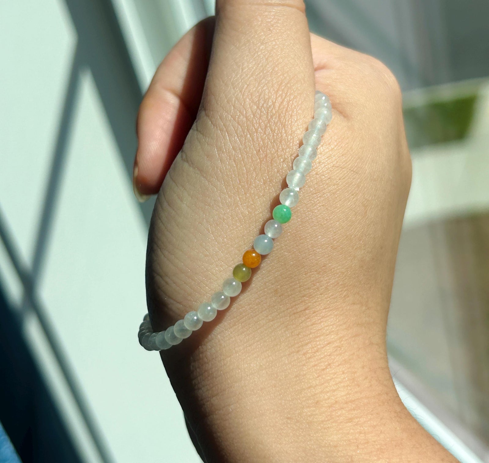 Natural Jadeite Beaded Bracelet – Burmese Type A Highly Translucent Icy Moonlight White Jade, 3.6mm, Minimalist Jewelry