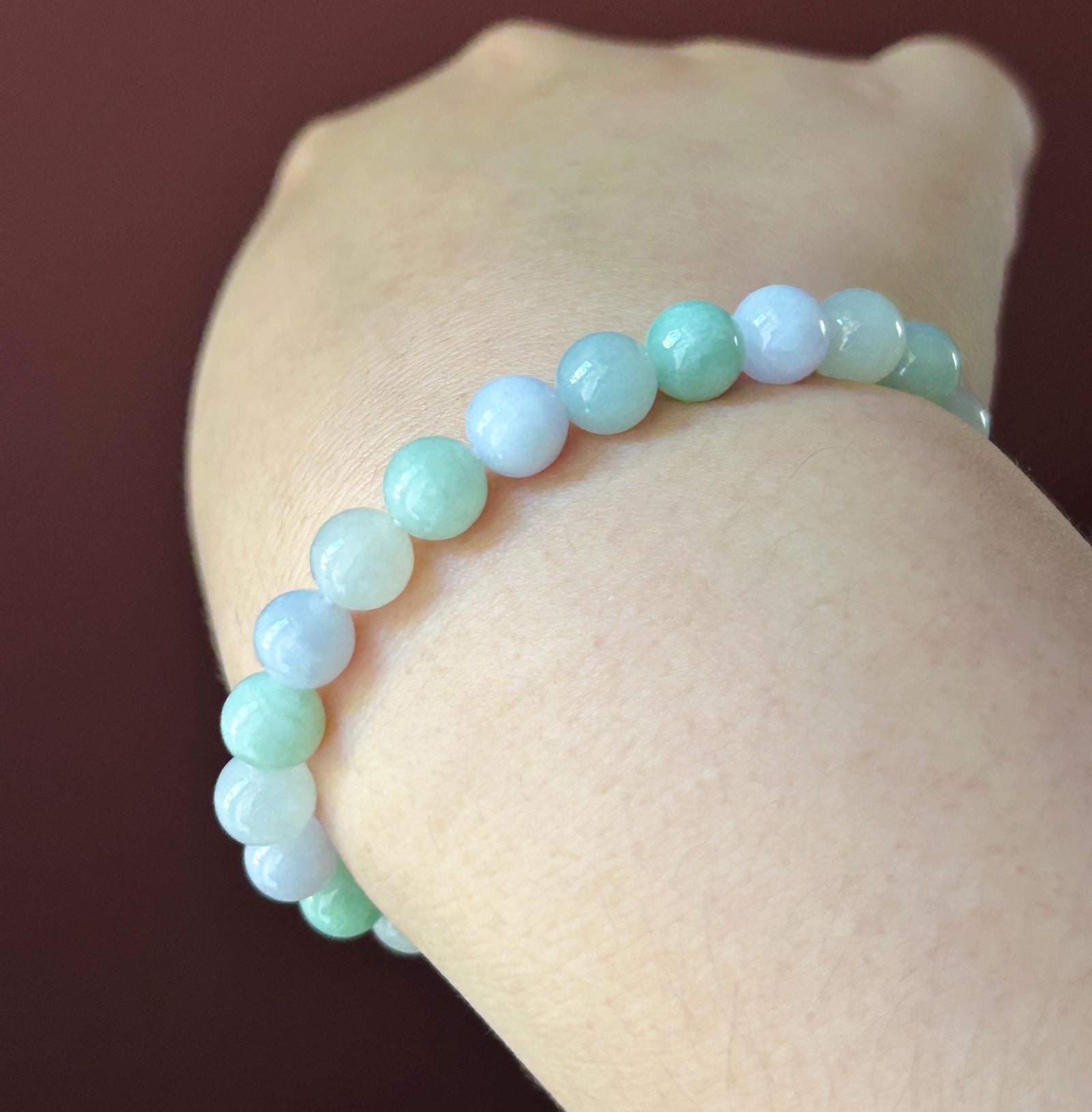 Natural Jadeite Beaded Bracelet, Burmese Type A Untreated Fine Glutinous Icy Macaron Pale Lavender & Green Jade, 7.5mm