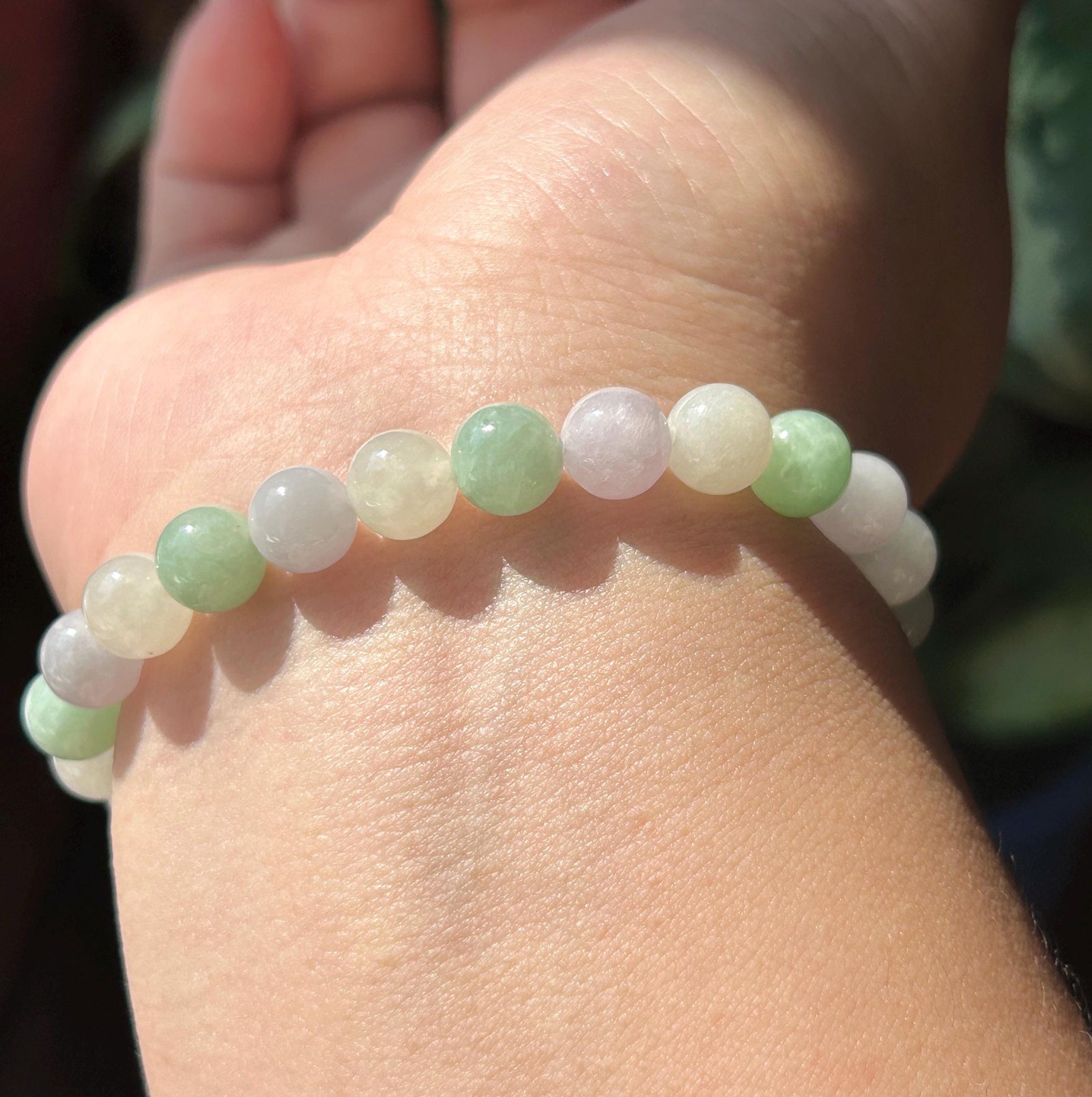 Natural Jadeite Beaded Bracelet, Burmese Type A Untreated Fine Glutinous Icy Macaron Pale Lavender & Green Jade, 7.5mm