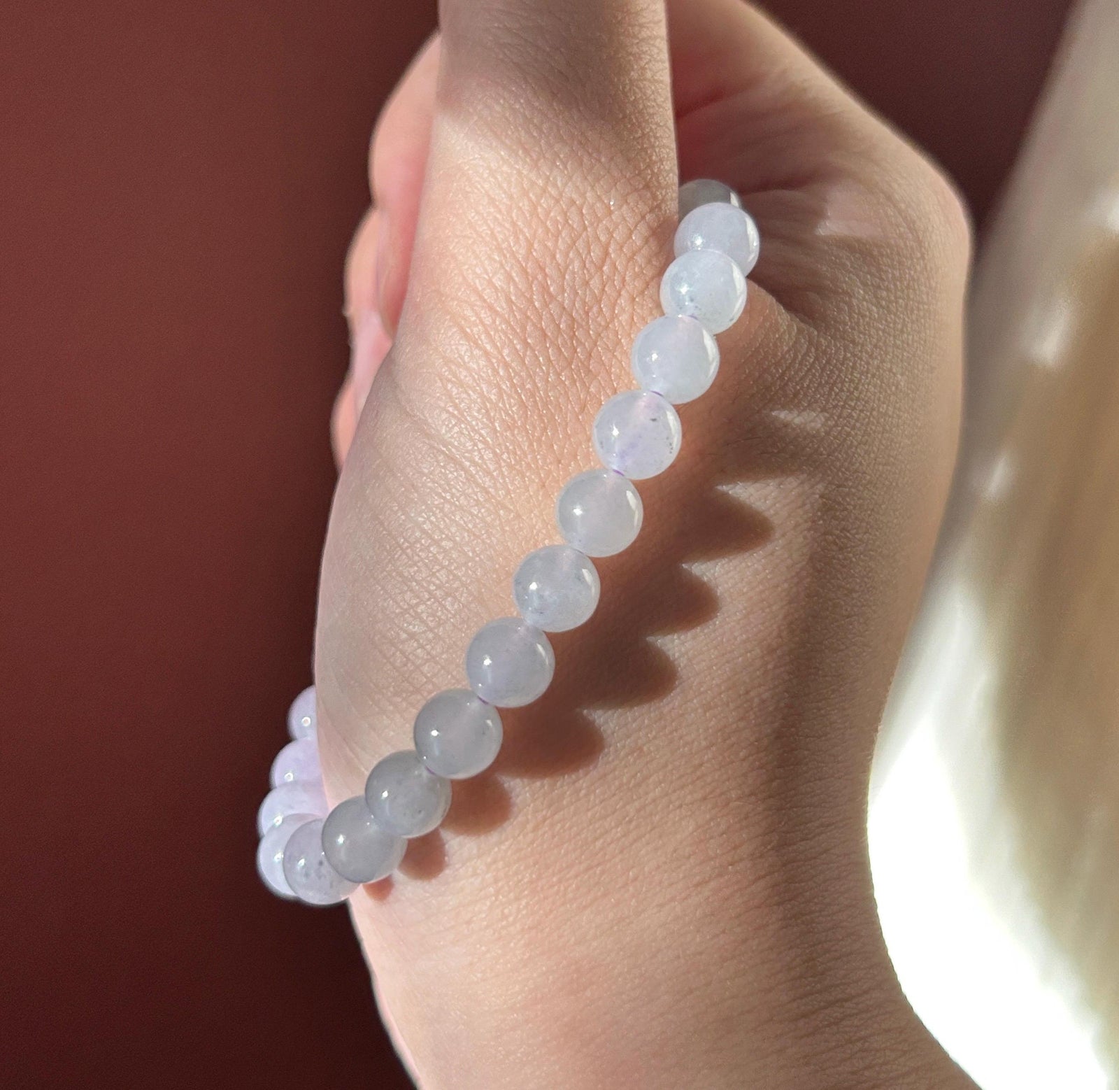 Natural Jadeite Beaded Bracelet, Burmese Type A Untreated Icy Translucent Soft Lavender & White WuJi Gradient Color Jade, 7mm