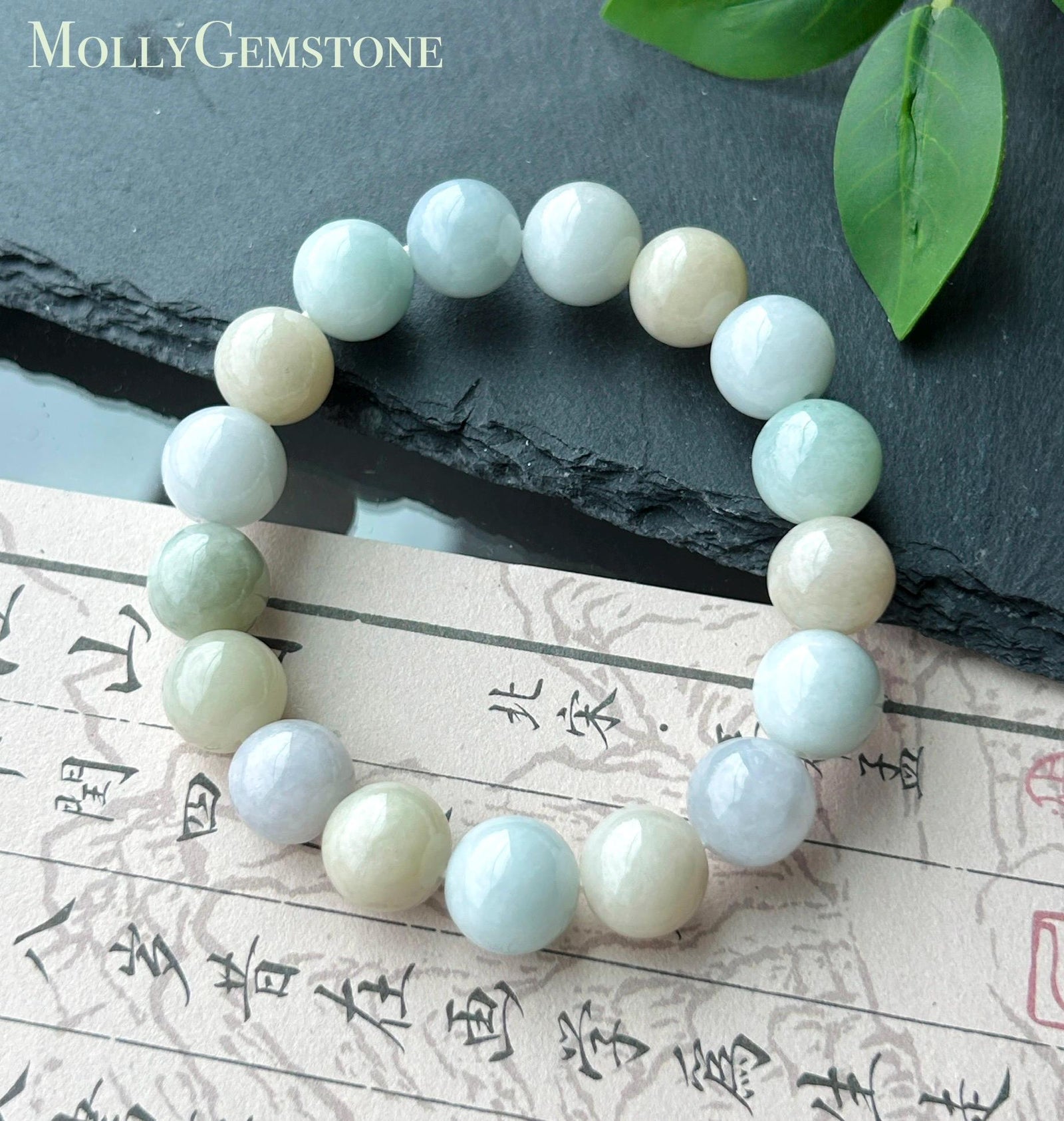 Natural Jadeite Beaded Bracelet, Burmese Type A Untreated Glutinous Pastel Macaron Multicolor Jade, 11.4mm
