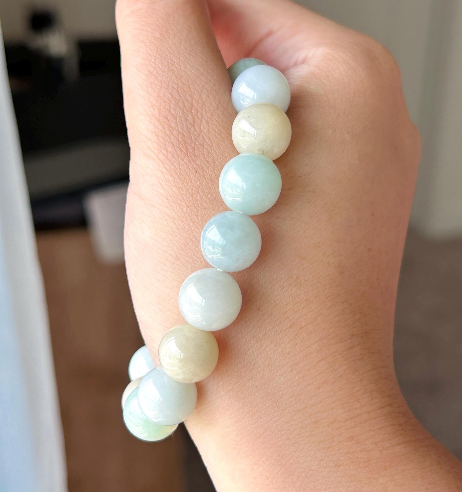 Natural Jadeite Beaded Bracelet, Burmese Type A Untreated Glutinous Pastel Macaron Multicolor Jade, 11.4mm