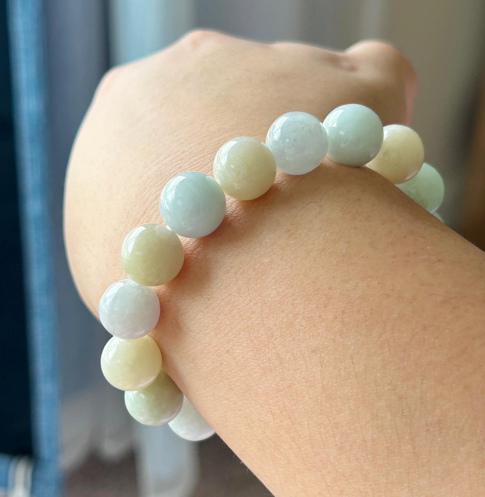 Natural Jadeite Beaded Bracelet, Burmese Type A Untreated Glutinous Pastel Macaron Multicolor Jade, 11.4mm