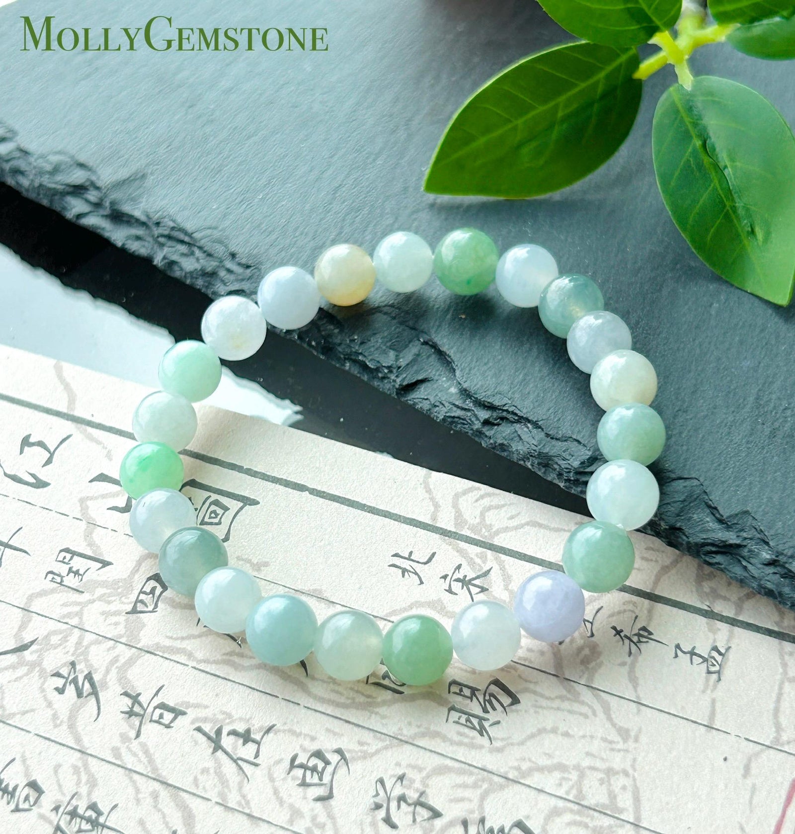 Natural Jadeite Beaded Bracelet, Burmese Type A Untreated Translucent Icy Glutinous Macaron Multicolor Jade, 8mm+