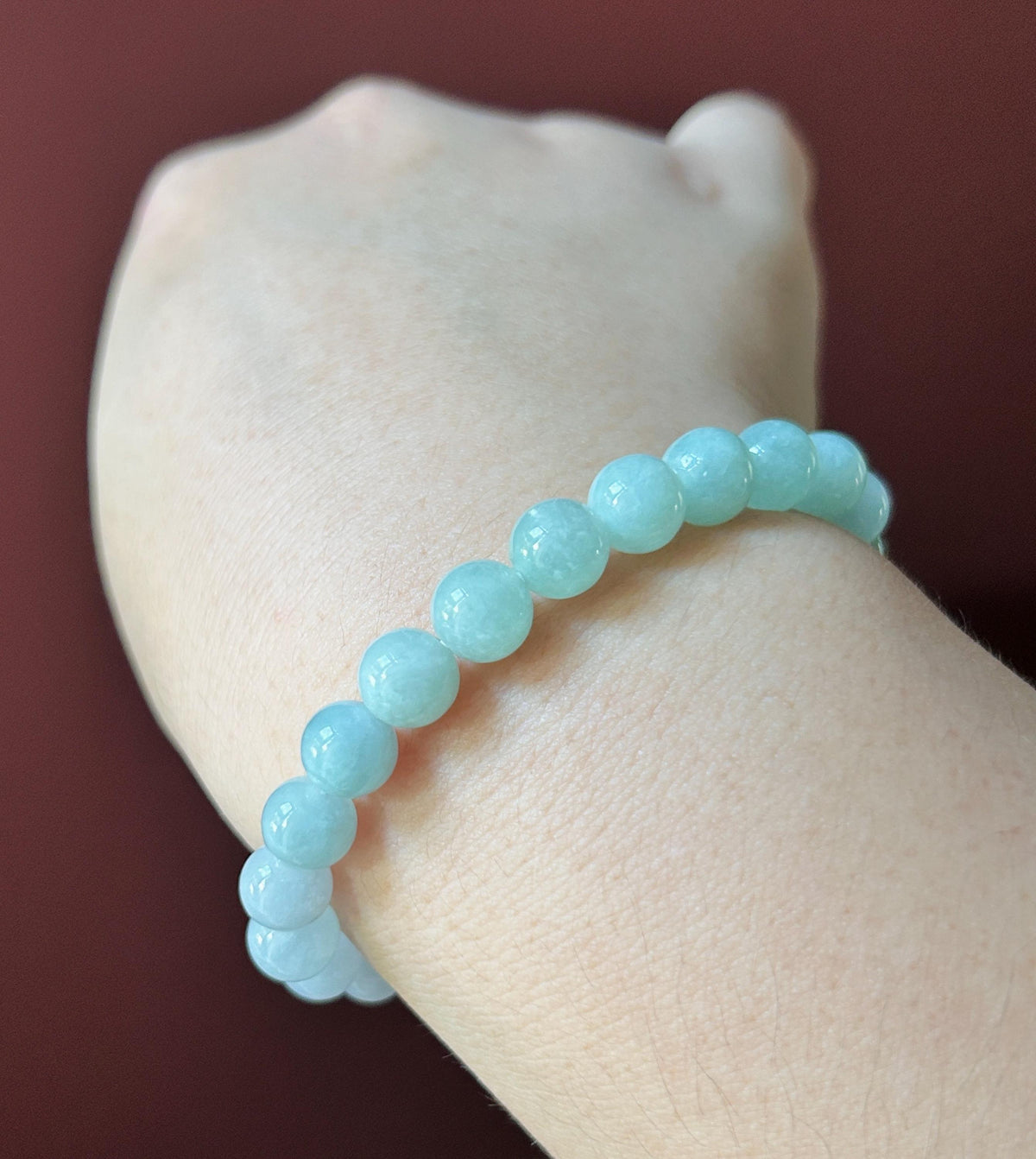 Natural Jadeite Beaded Bracelet, Burmese Type A Untreated Translucent Pale Apple Green, Blue, Icy White Gradient Color Jade, 8mm