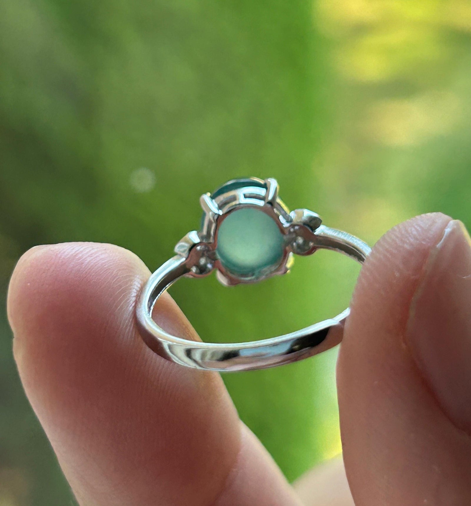 Natural Jadeite Ring Guatemalan Type A Highly Translucent Icy Ocean Blue Oval Cabochon Jade | Sterling Silver