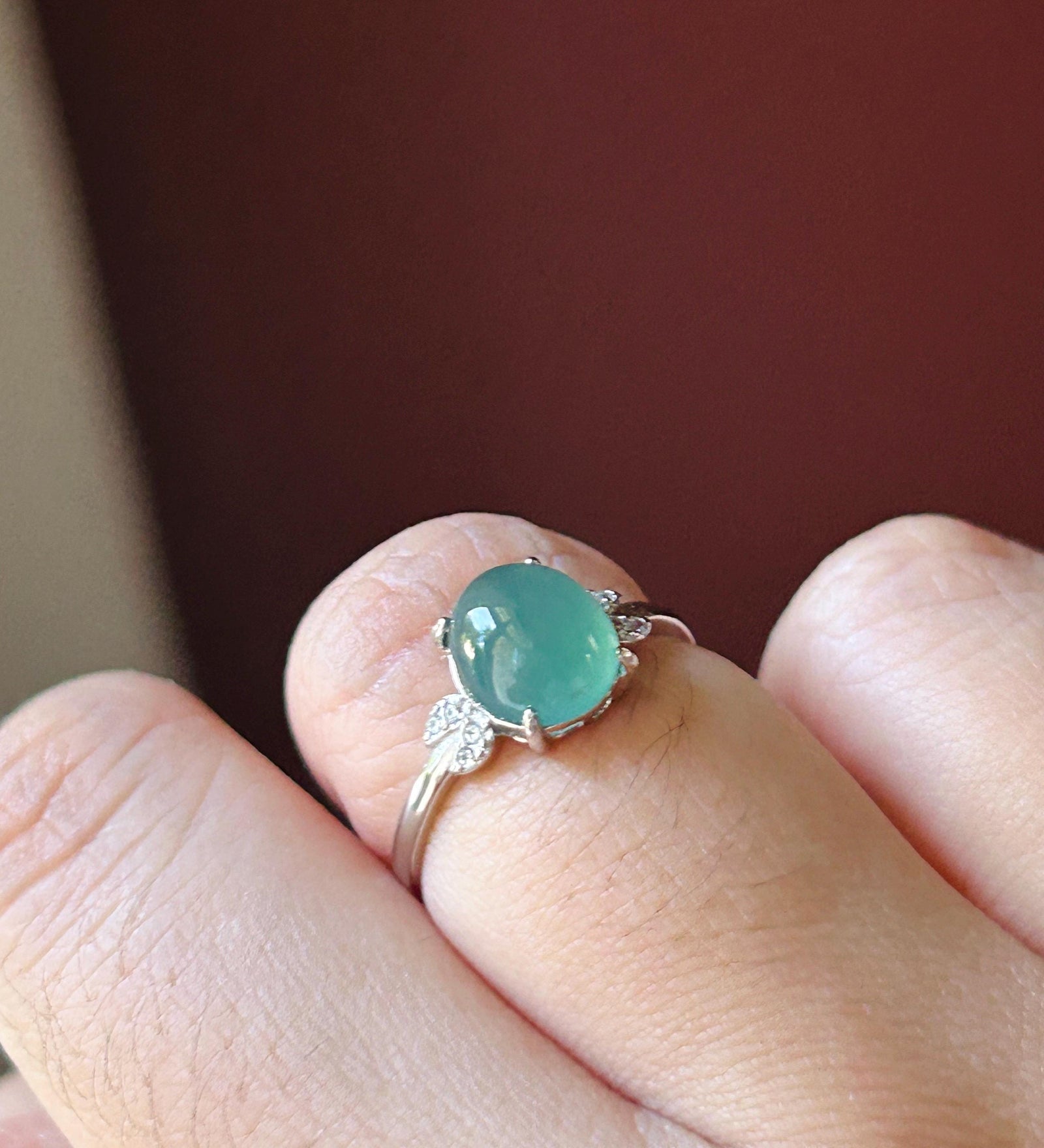 Natural Jadeite Ring Guatemalan Type A Highly Translucent Icy Ocean Blue Oval Cabochon Jade | Sterling Silver
