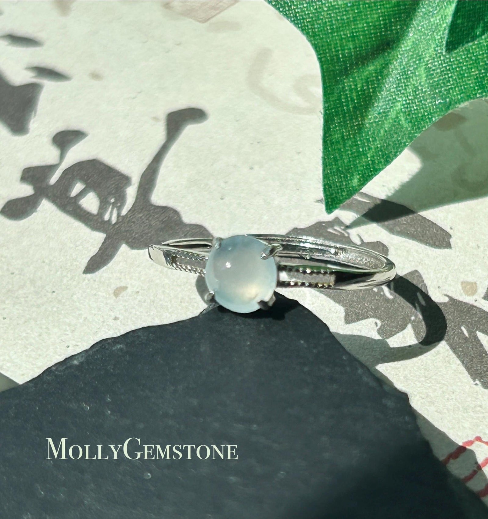Natural Jadeite Ring Burmese Type A Untreated Highly Translucent High Icy White Cabochon Jade | Sterling Silver