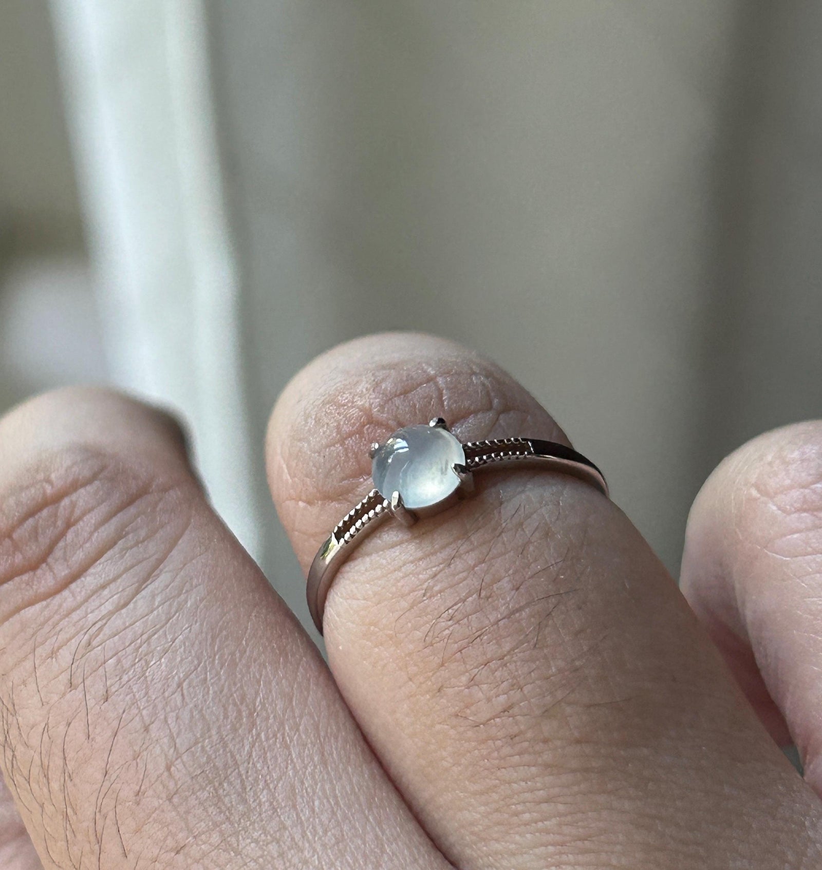 Natural Jadeite Ring Burmese Type A Untreated Highly Translucent High Icy White Cabochon Jade | Sterling Silver
