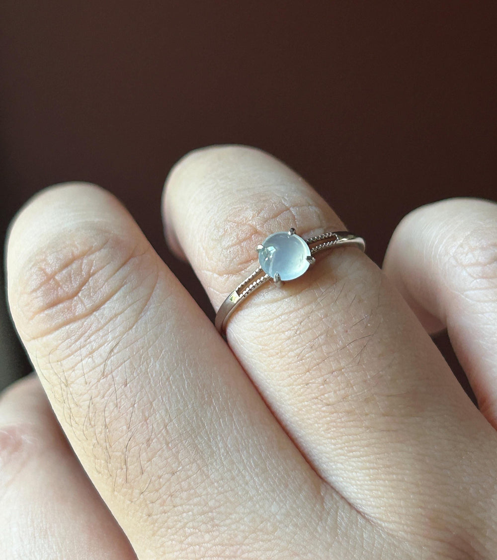 Natural Jadeite Ring Burmese Type A Untreated Highly Translucent High Icy White Cabochon Jade | Sterling Silver
