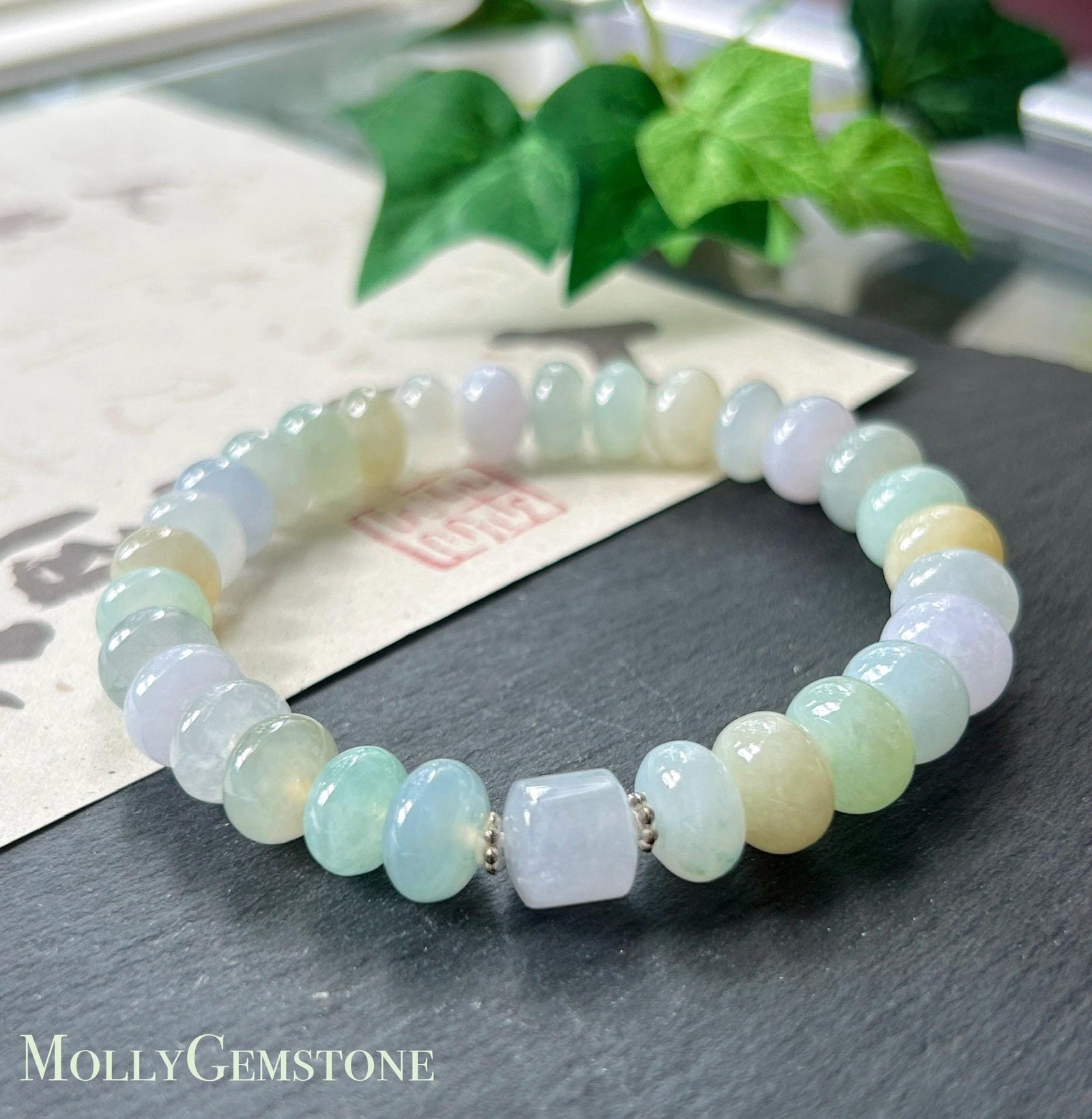 Natural Jadeite Beaded Bracelet, Burmese Type A Untreated Highly Translucent Icy Glutinous Candy Macaron Multicolor Jade, 9.5mm