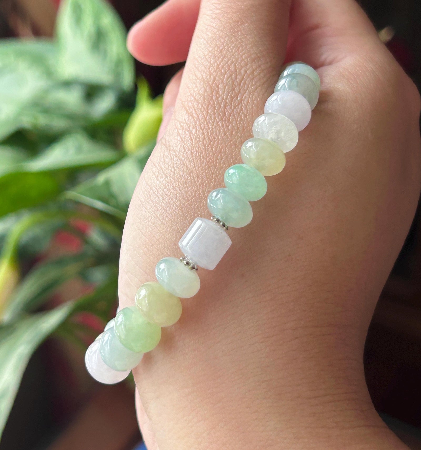 Natural Jadeite Beaded Bracelet, Burmese Type A Untreated Highly Translucent Icy Glutinous Candy Macaron Multicolor Jade, 9.5mm