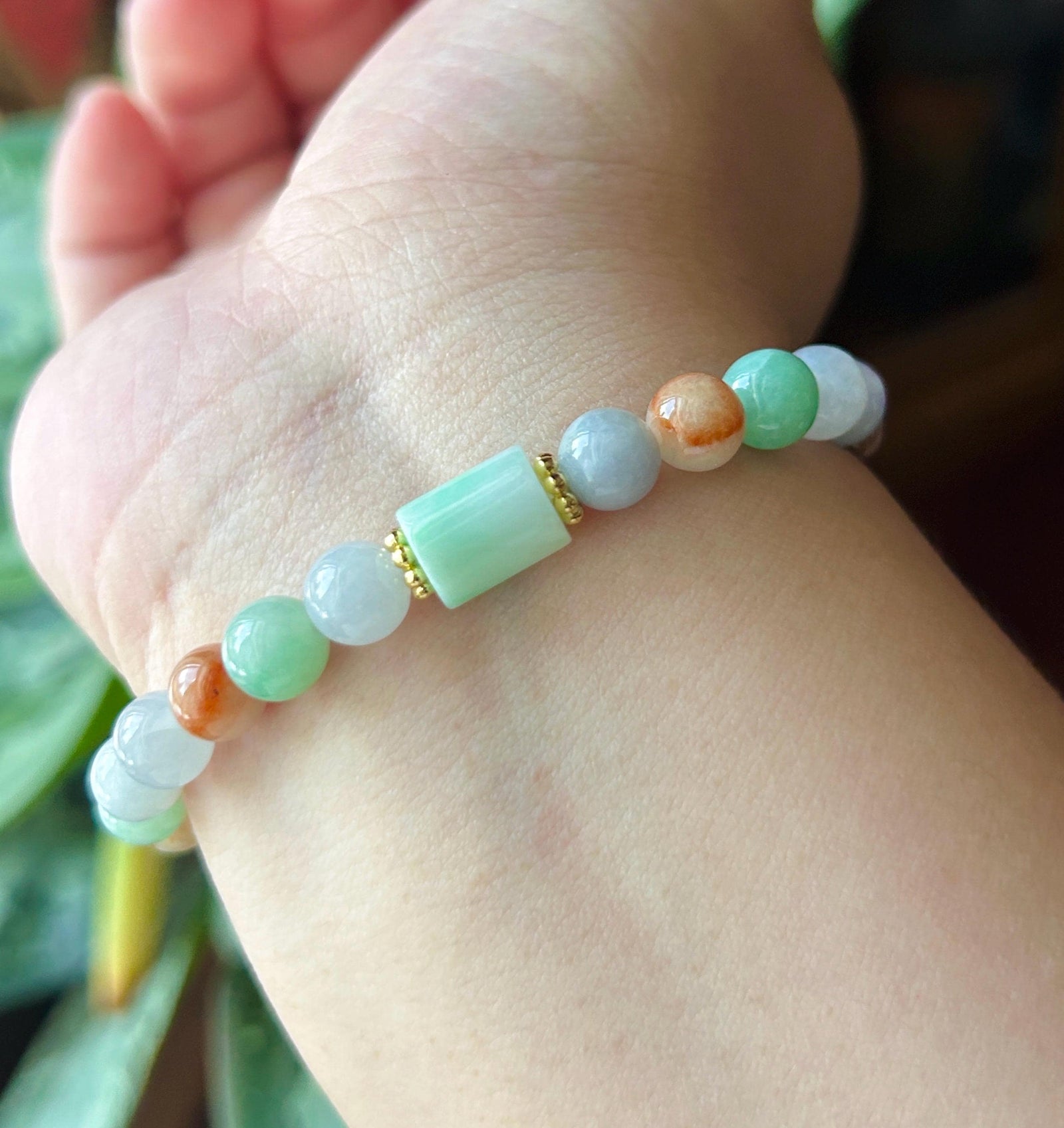 Natural Jadeite Beaded Bracelet, Burmese Type A Untreated Fine Glutinous Icy Multicolor Jade, 7mm
