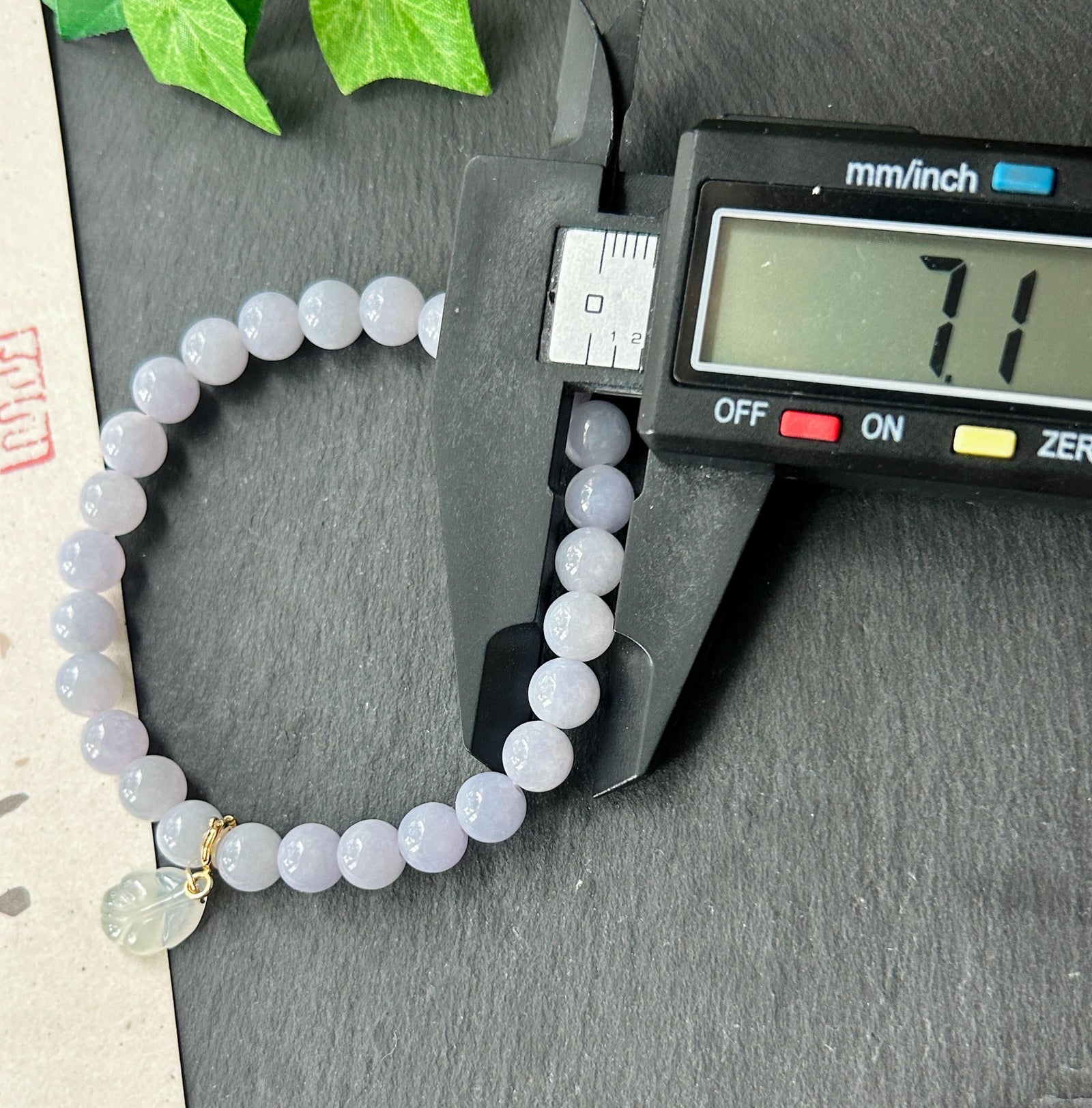 Natural Jadeite Beaded Bracelet Burmese Type A Fine Glutinous Icy Pinkish Lavender Jade 7mm Minimalist Jewelry Icy Leaf Charm