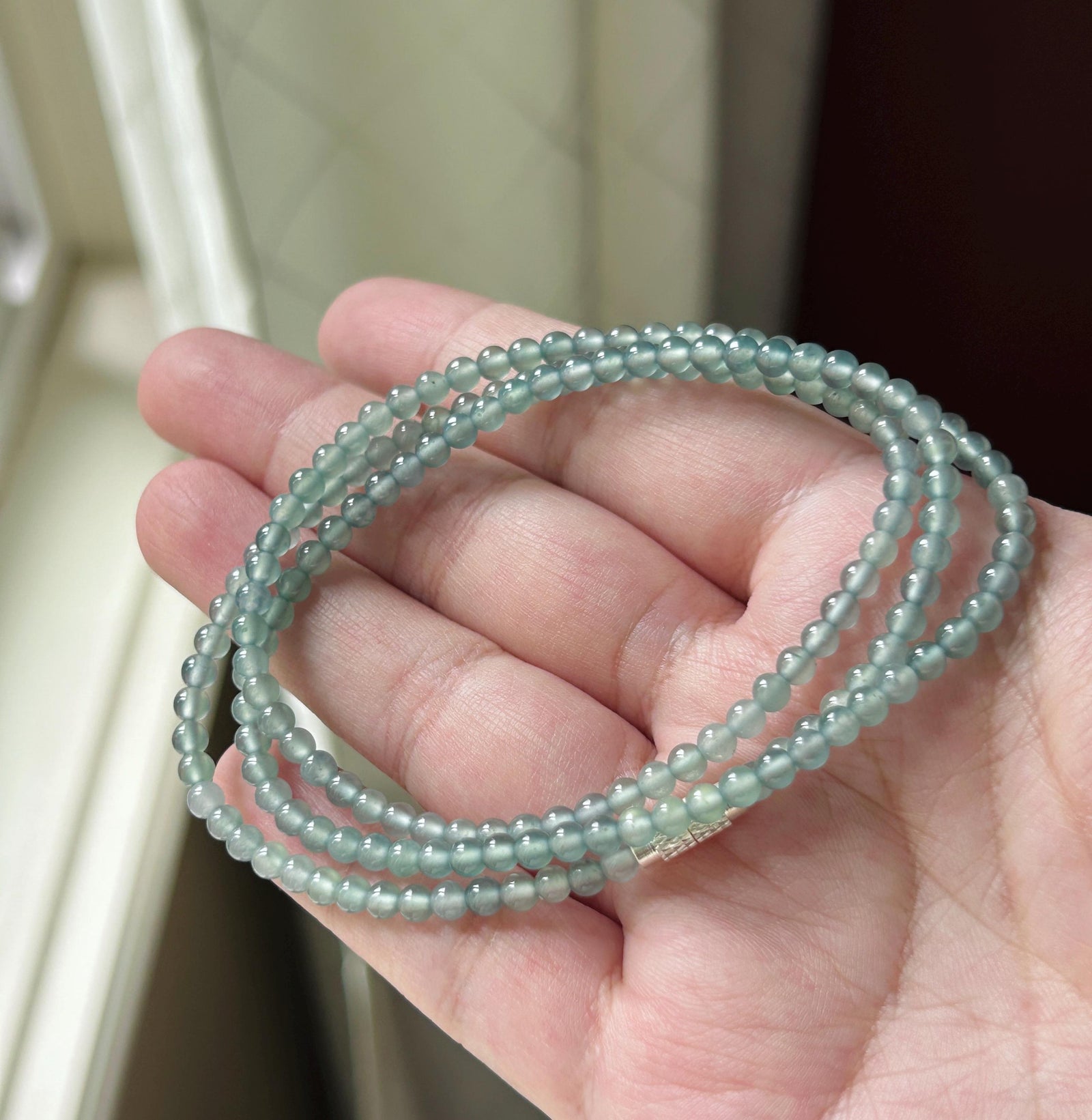 Natural Jadeite Beaded Stacked Bracelet/Necklace Jewelry Guatemalan Type A Highly Translucent Icy Light Blue Jade 3.5mm