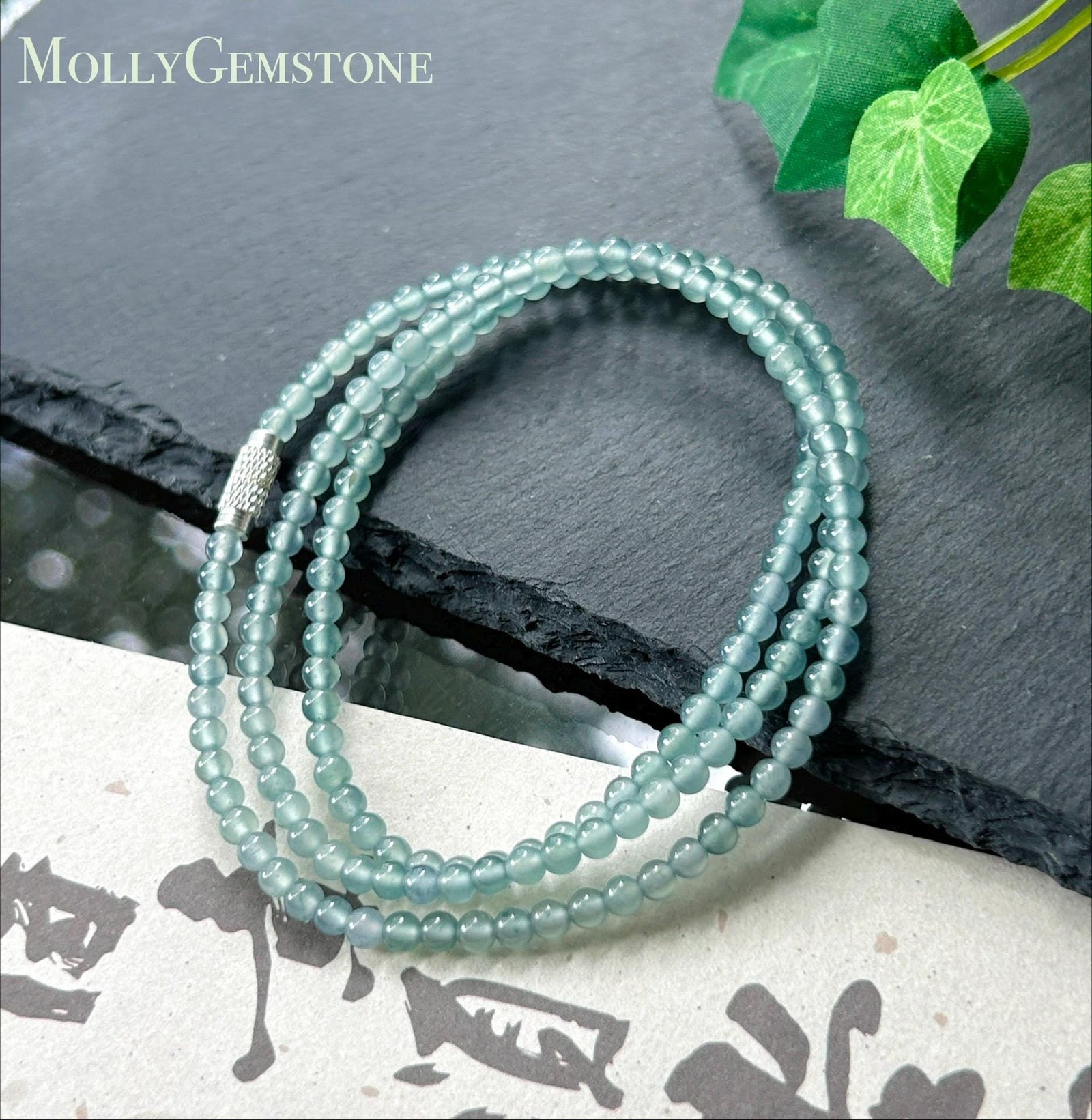 Natural Jadeite Beaded Stacked Bracelet/Necklace Jewelry Guatemalan Type A Highly Translucent Icy Light Blue Jade 3.5mm