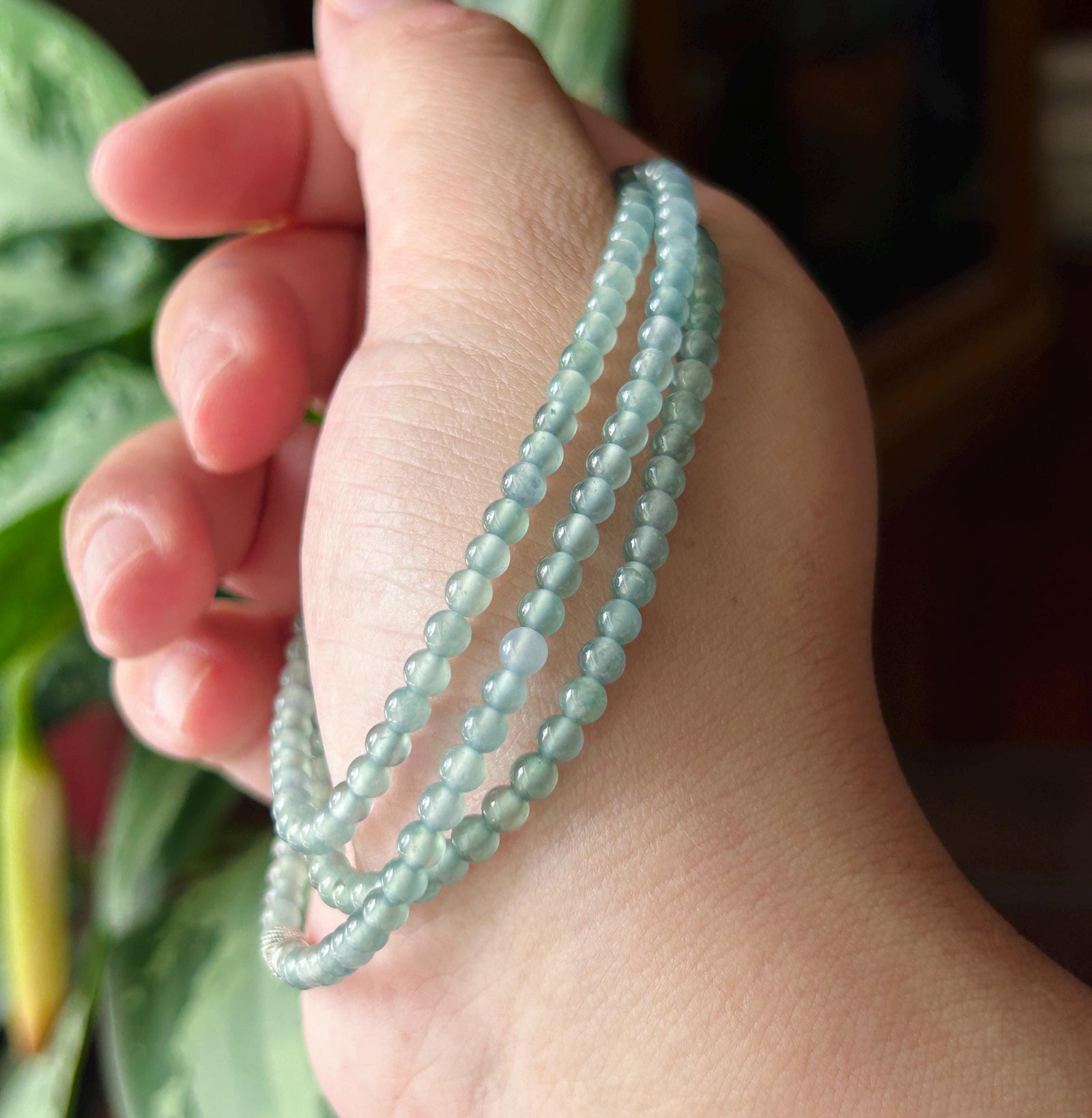 Natural Jadeite Beaded Stacked Bracelet/Necklace Jewelry Guatemalan Type A Highly Translucent Icy Light Blue Jade 3.5mm