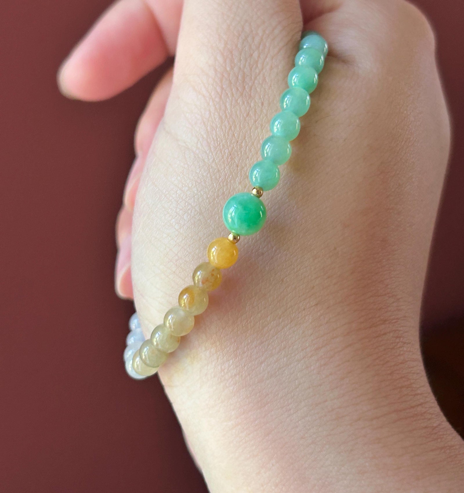 Natural Jadeite Beaded Bracelet, Burmese Type A Untreated Highly Translucent Icy Vivid Rainbow Gradient Multicolor Jade, 5mm