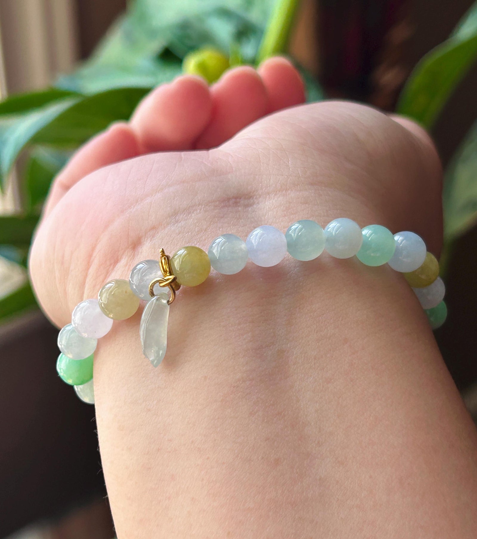 Natural Jadeite Beaded Bracelet, Burmese Type A Untreated Highly Translucent Icy Macaron Multicolor Jade, 7mm