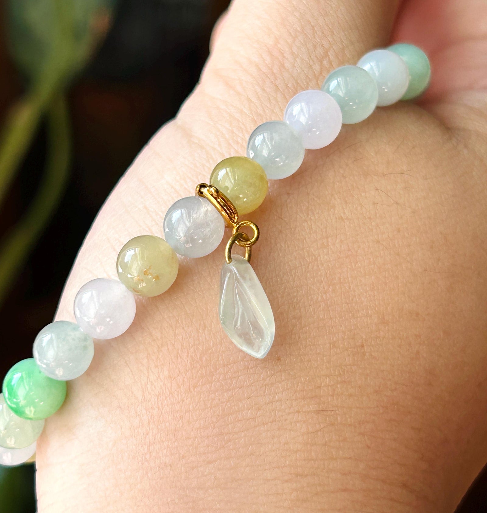 Natural Jadeite Beaded Bracelet, Burmese Type A Untreated Highly Translucent Icy Macaron Multicolor Jade, 7mm