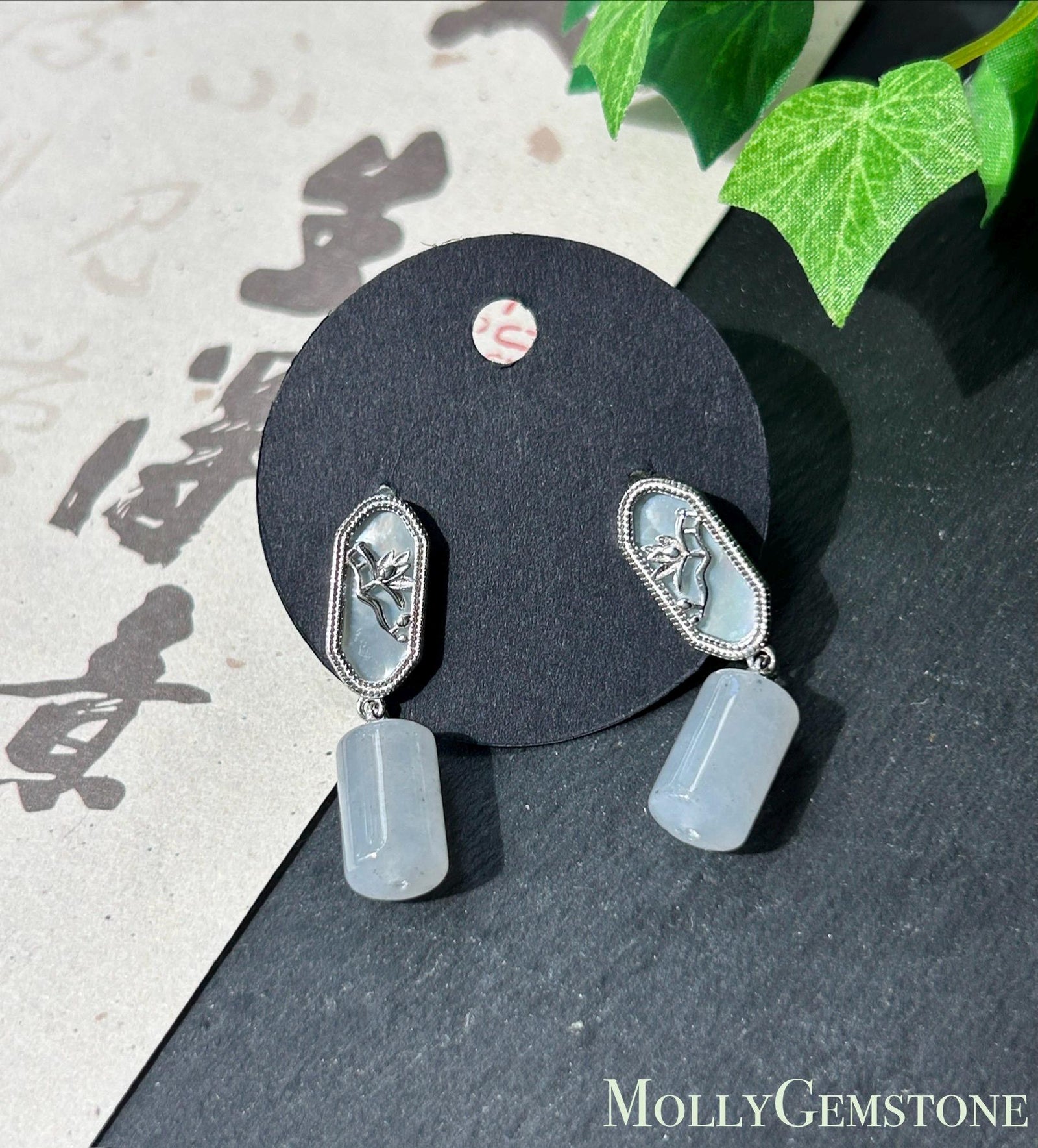 Natural Jadeite Lulutong Drop Earrings: Burmese Type A Untreated Highly Translucent Icy White Jade, Sterling Silver