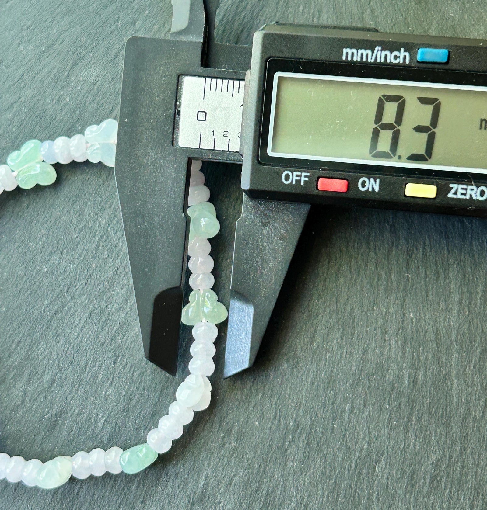 Natural Jadeite Beaded Bracelet Burmese Type A Icy Translucent Soft Pink Lavender Abacus Jade Beads & Pale Green Butterfly Charms 5-8mm