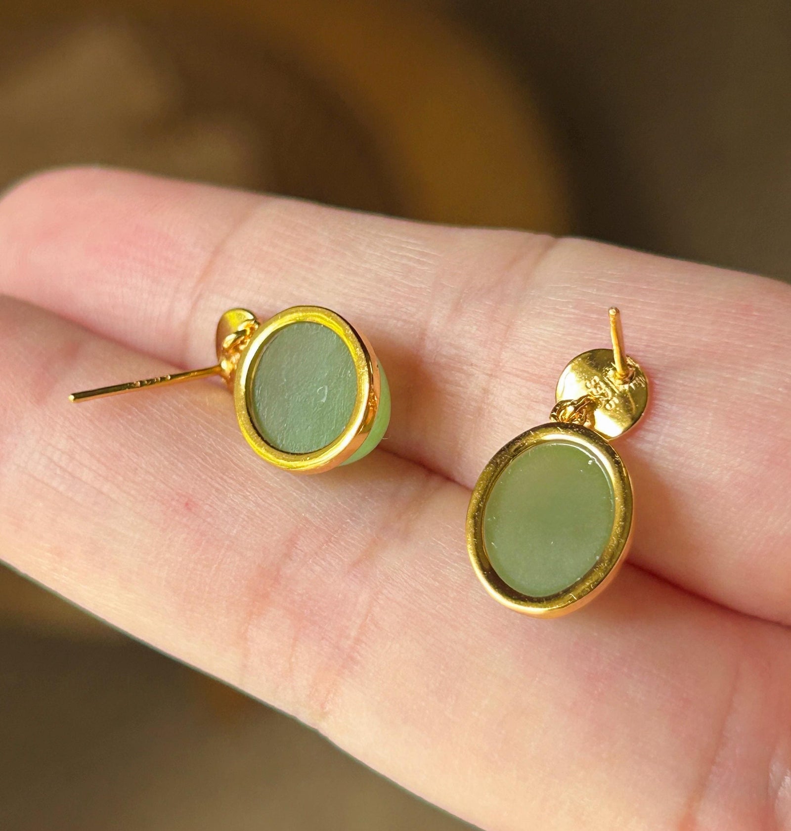 Natural Jade Cabochon Drop Earrings: Untreated Icy Glutinous Apple Green Nephrite Jade, 18k Gold Vermeil Sterling Silver