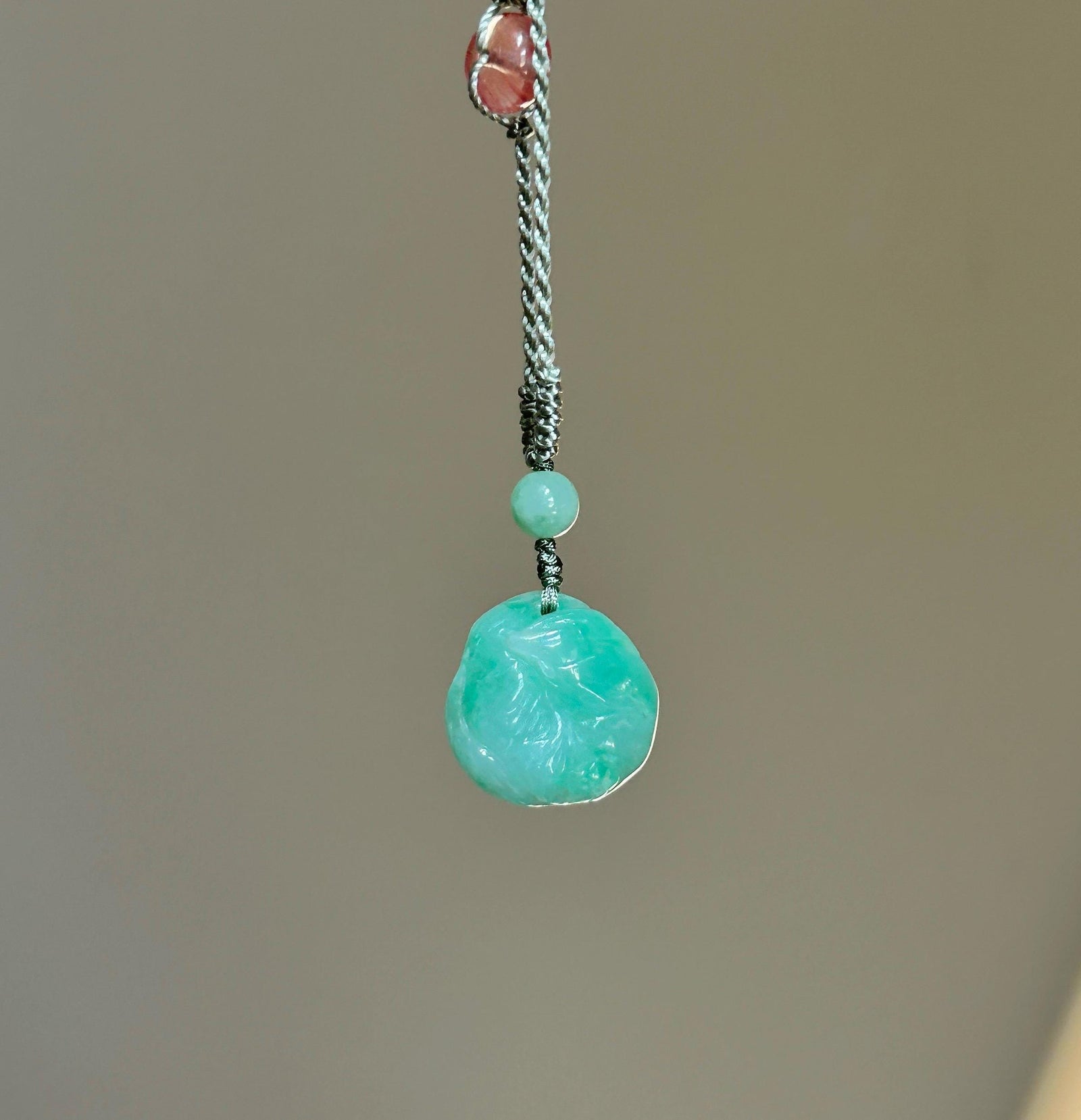 Certified Natural Jadeite Nine-Tail-Fox Pendant - Burmese Type A Icy Apple Green Jade, Hand-Carved Curled Sleeping Fox, Adjustable Cord