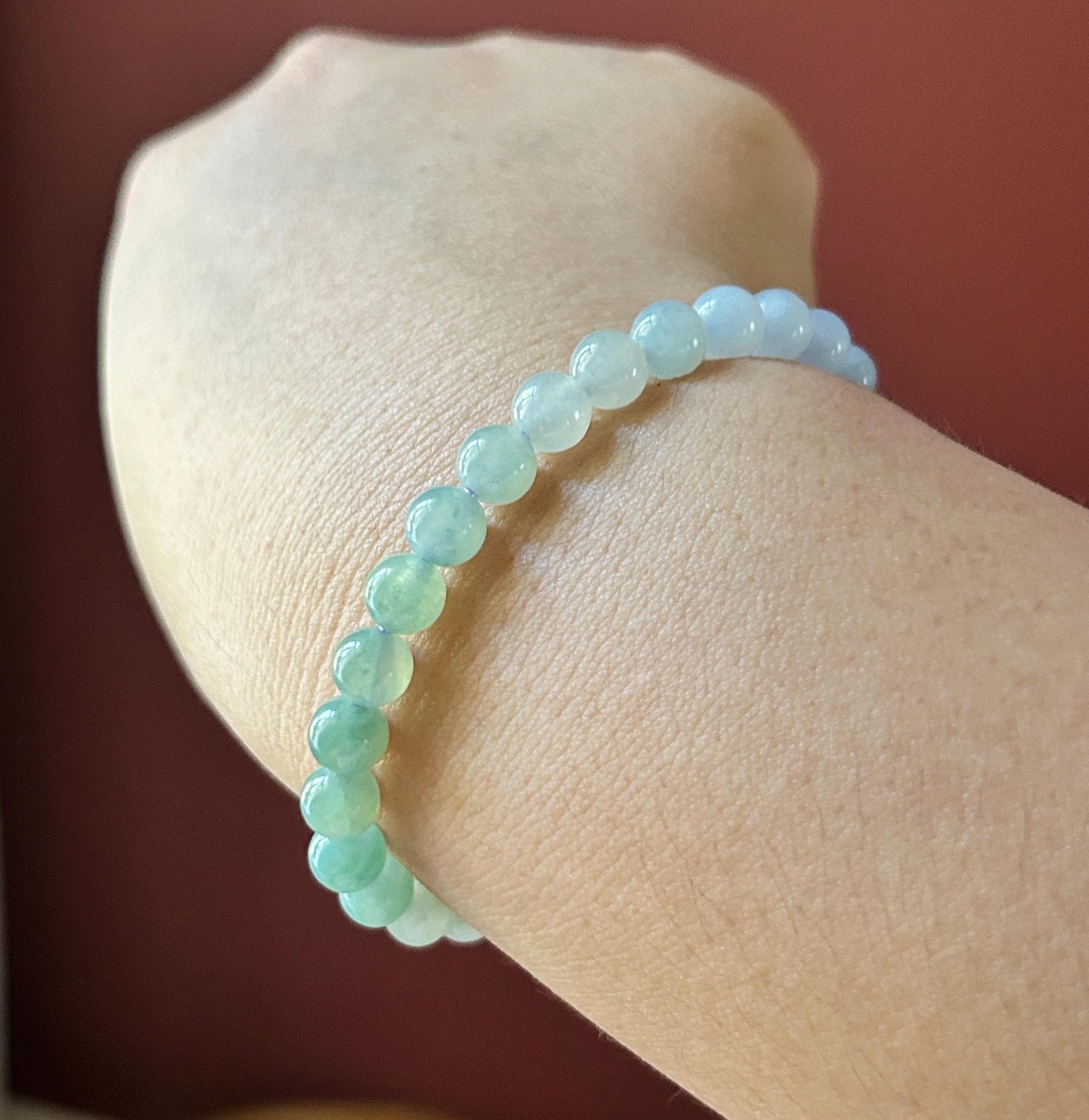 Natural Jadeite Beaded Bracelet, Burmese Type A Untreated Translucent Icy Pale Lavender & Bluish Green Gradient Multicolor Jade, 6.5mm
