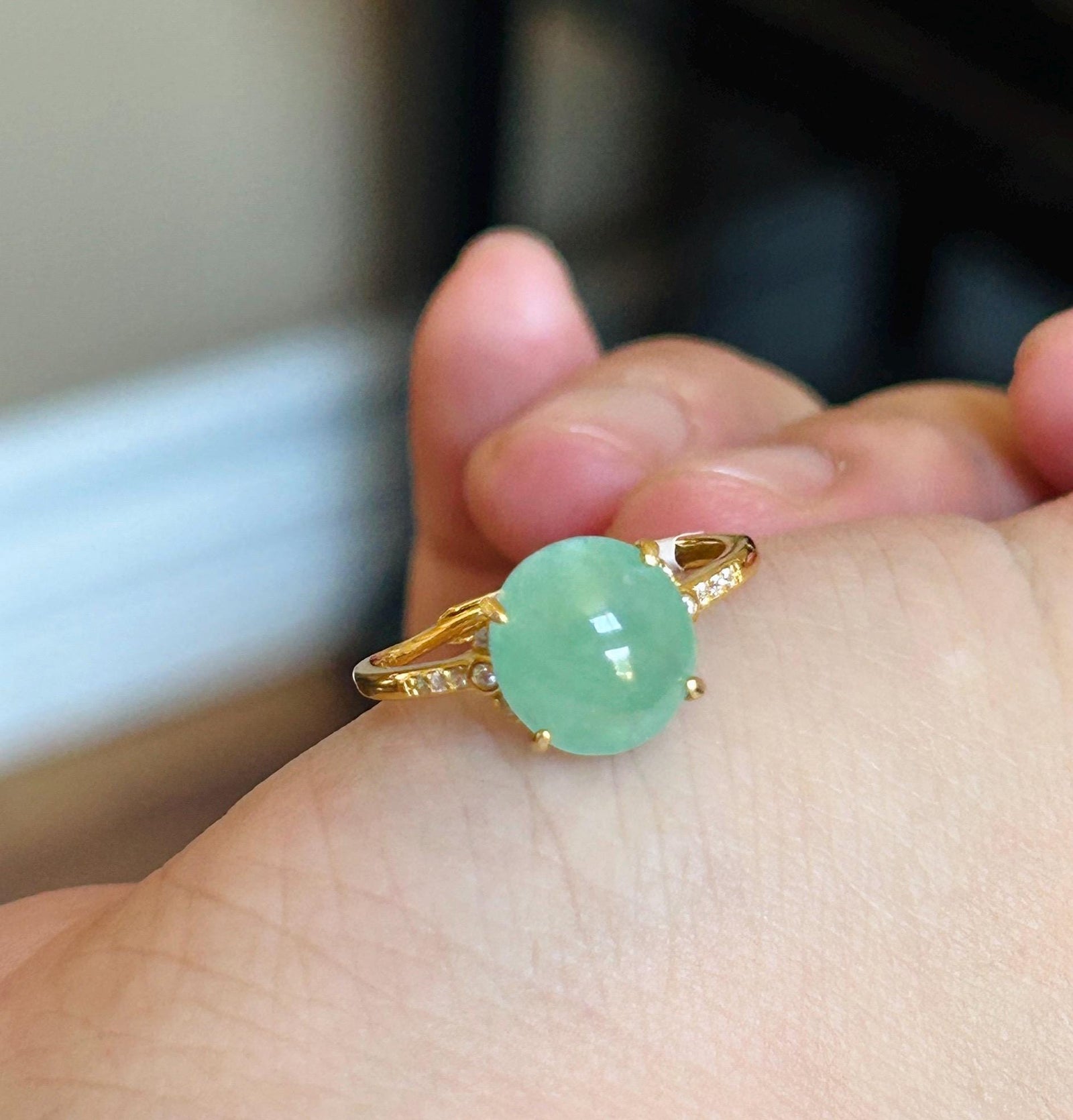 Certified Natural Jadeite Ring Burmese Type A Large Highly Translucent Icy Bright Apple Green Jade 10 x 8.5mm | 18k Gold Vermeil