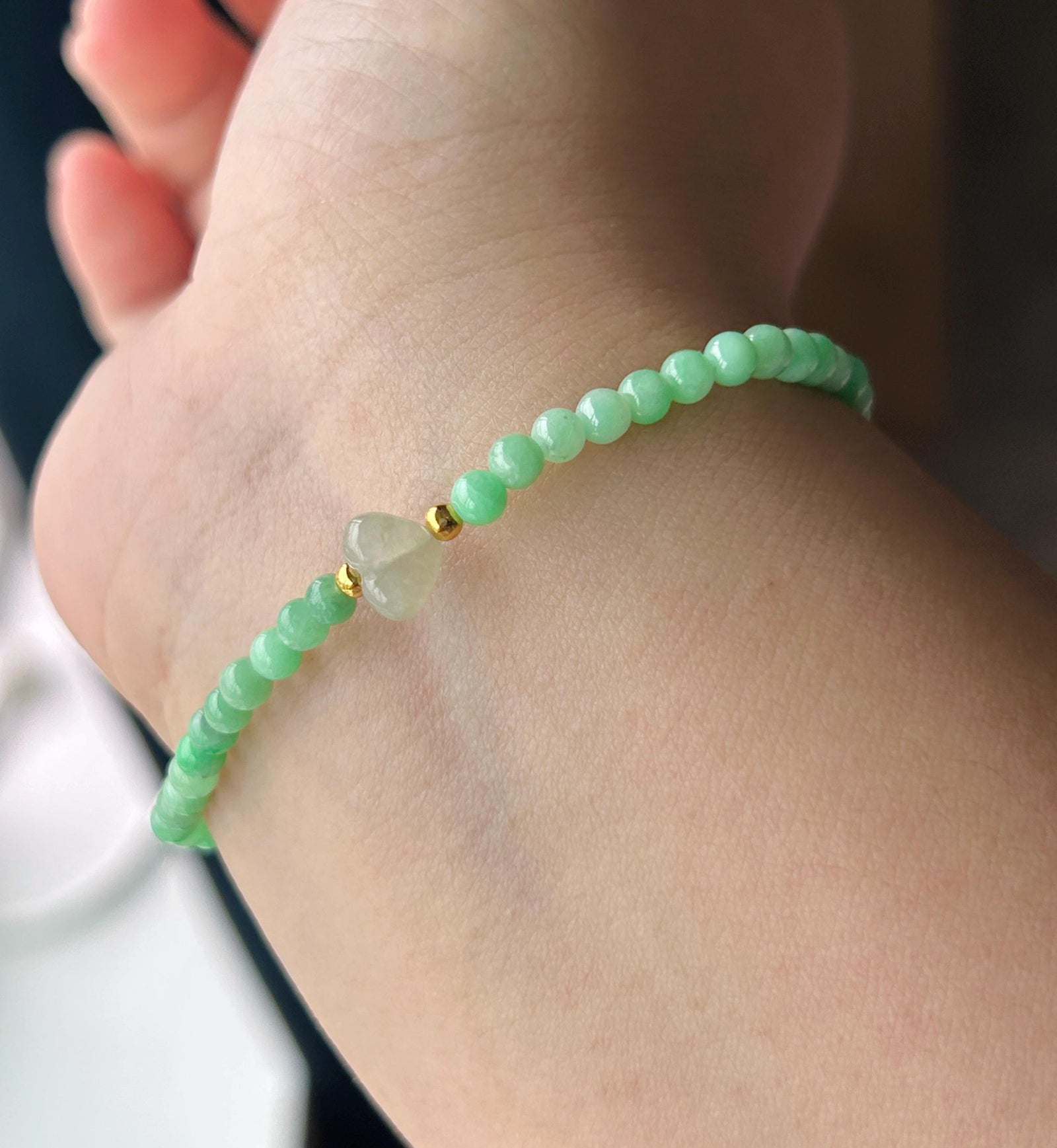 Natural Jadeite Beaded Bracelet – Burmese Type A Fine Glutinous Fresh Apple Green Jade, 3.5mm, Minimalist Jewelry