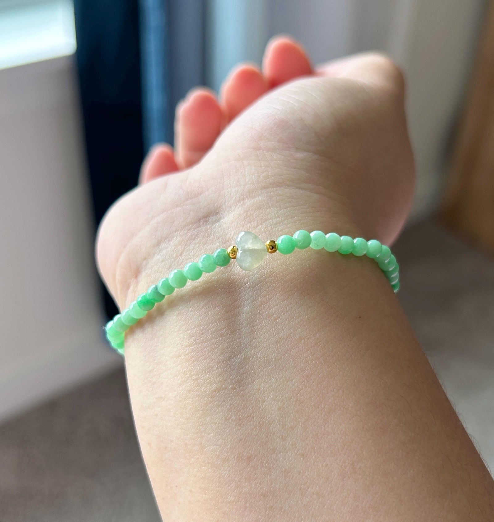 Natural Jadeite Beaded Bracelet – Burmese Type A Fine Glutinous Fresh Apple Green Jade, 3.5mm, Minimalist Jewelry