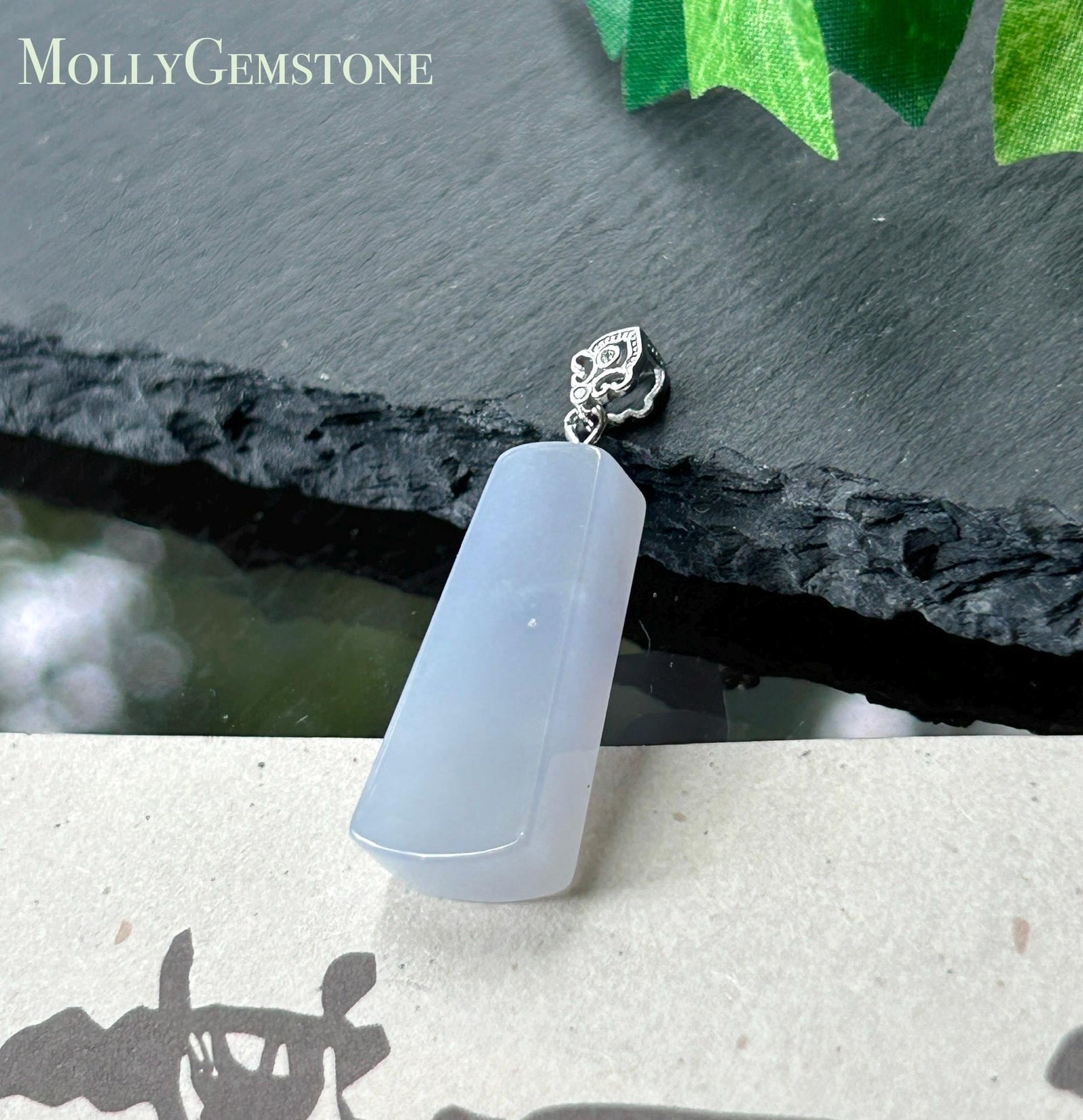 Certified Natural Jadeite Peace Plaque Pendant| Sterling Silver Bail| Burmese Type A Translucent Icy Lavender Jade